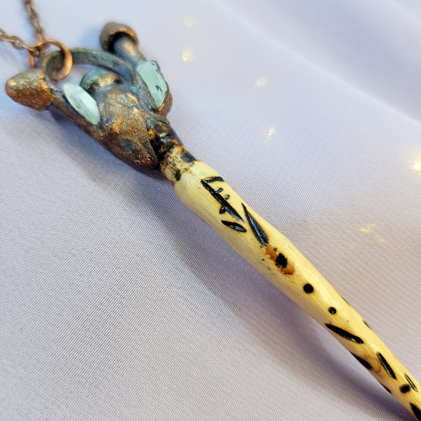 Hand Carved Wand Labradorite Mushroom Electroformed Copper Necklace