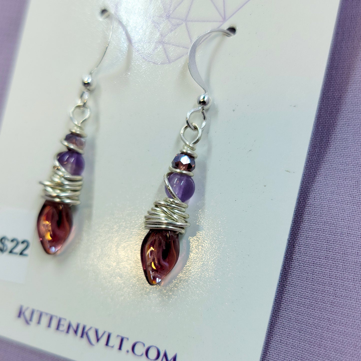 Dainty Fairy Amethyst Leaf Earrings