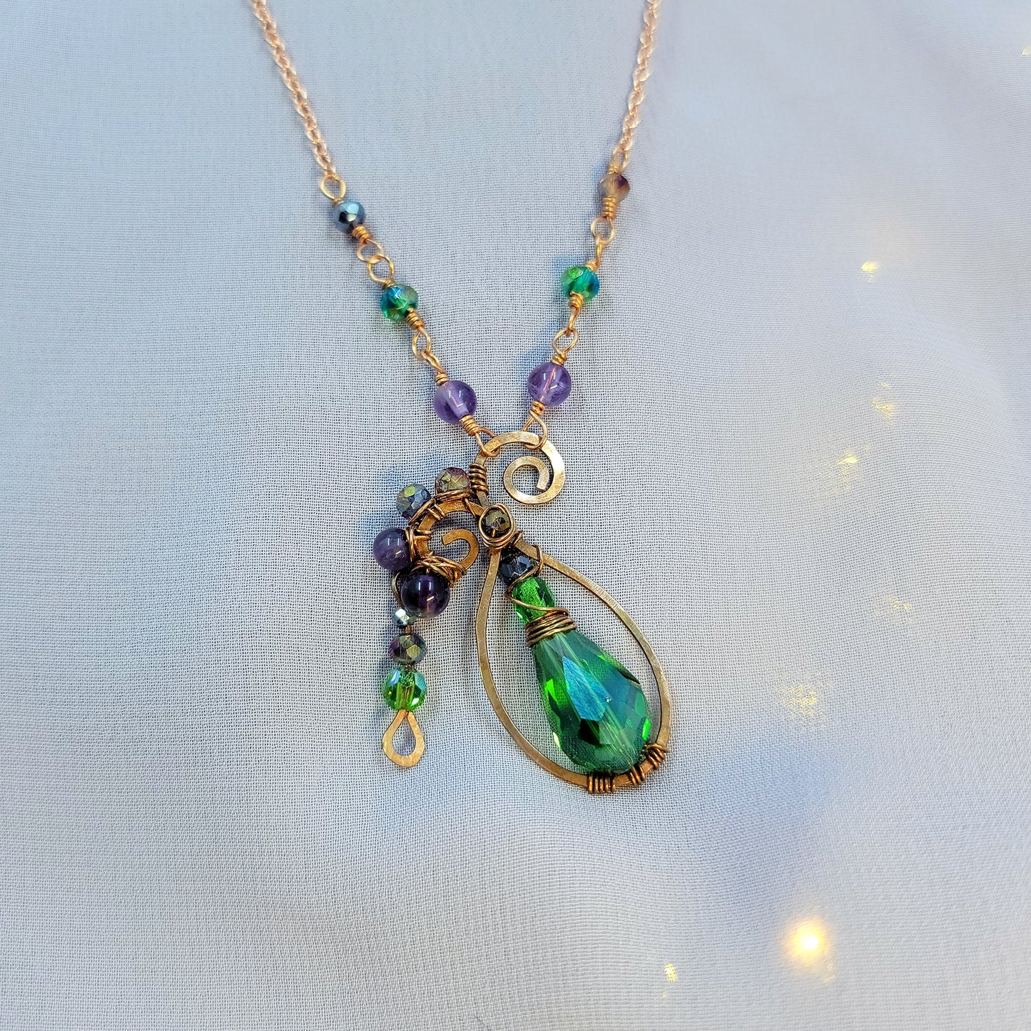 Amethyst & Sun Catcher Glass Poison Bottle Hammered Copper Necklace