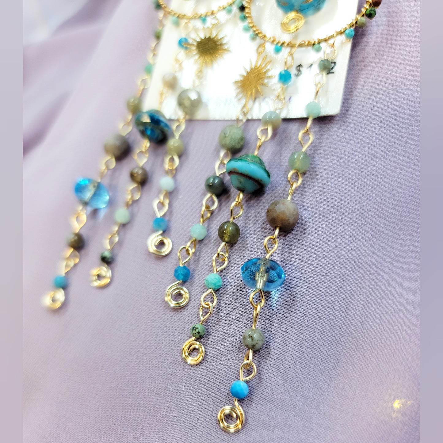 Blue Apatite Sea Goddess Moon Earrings