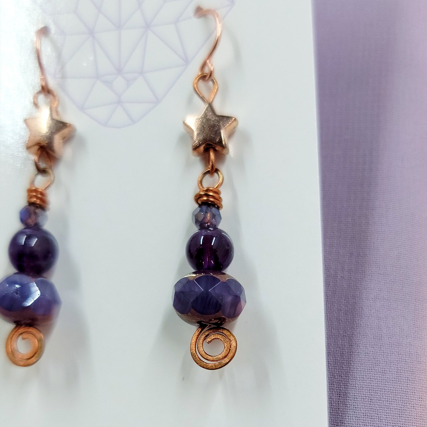 Celestial Witchy Amethyst Star Earrings, Copper Crystal Ethereal Fairy Dark Witch Amethyst Earrings