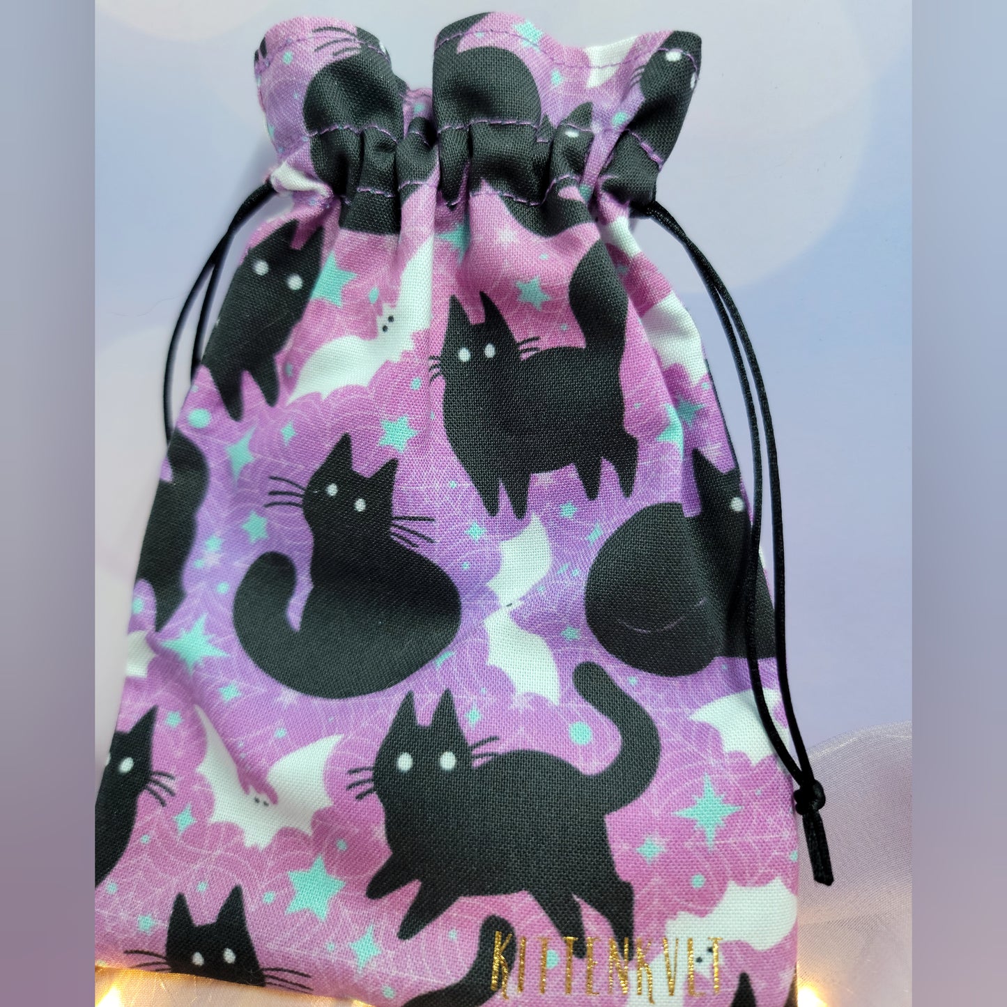 Mystical Kitty & Bat Trinket Crystal Pouch, Kawaii Witch Bag