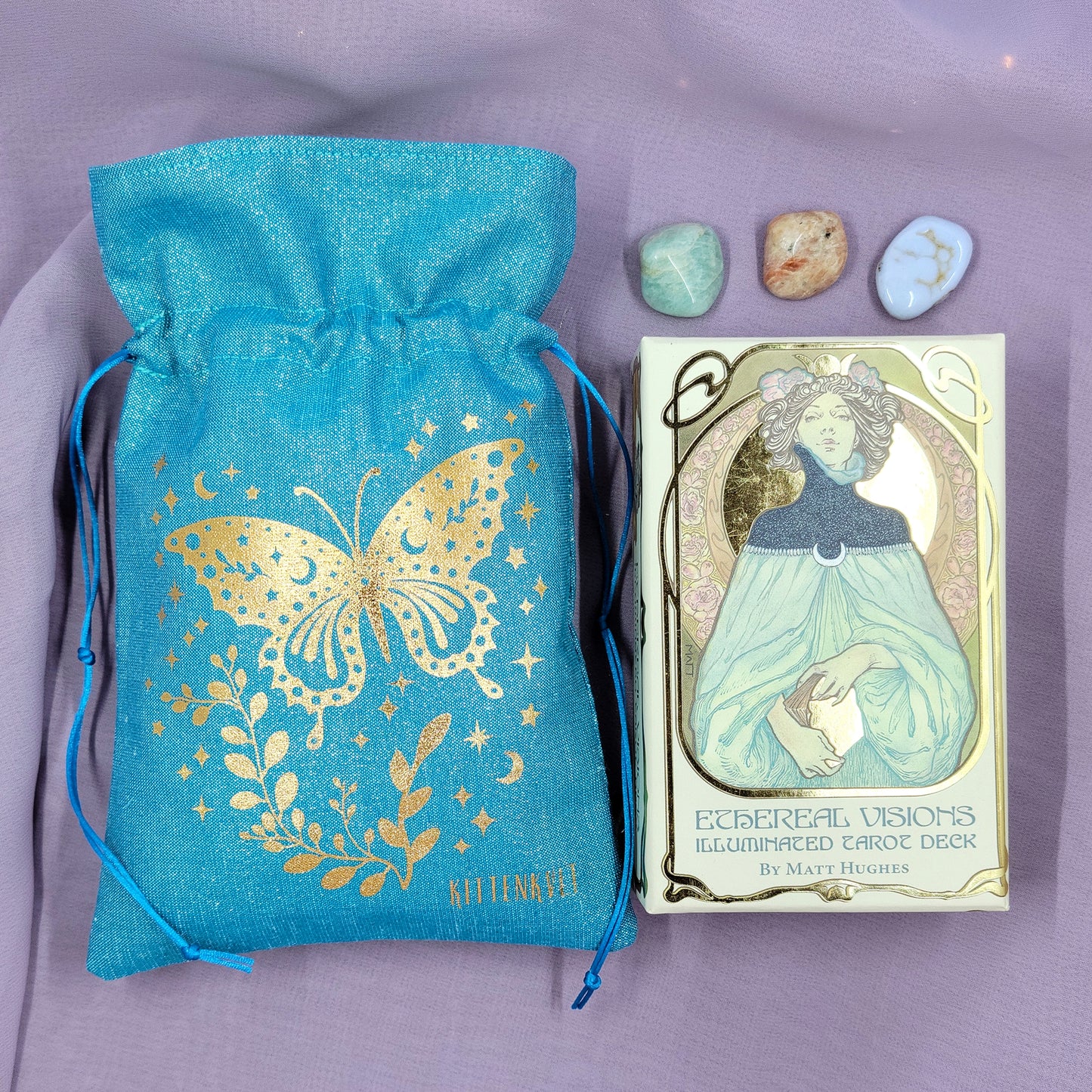 Mystical Witchy Celestial Butterfly Tarot Oracle Pouch Sparkly Fabric