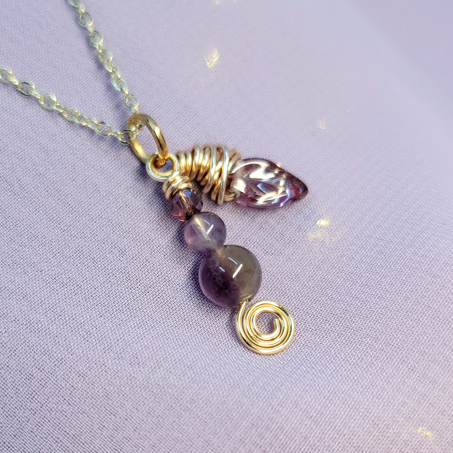 Ethereal Fairy Amethyst Leaf Necklace