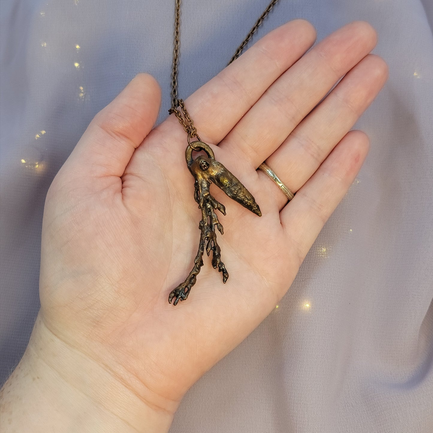 Garnet & Citrine Raven Electroformed Copper Pendant