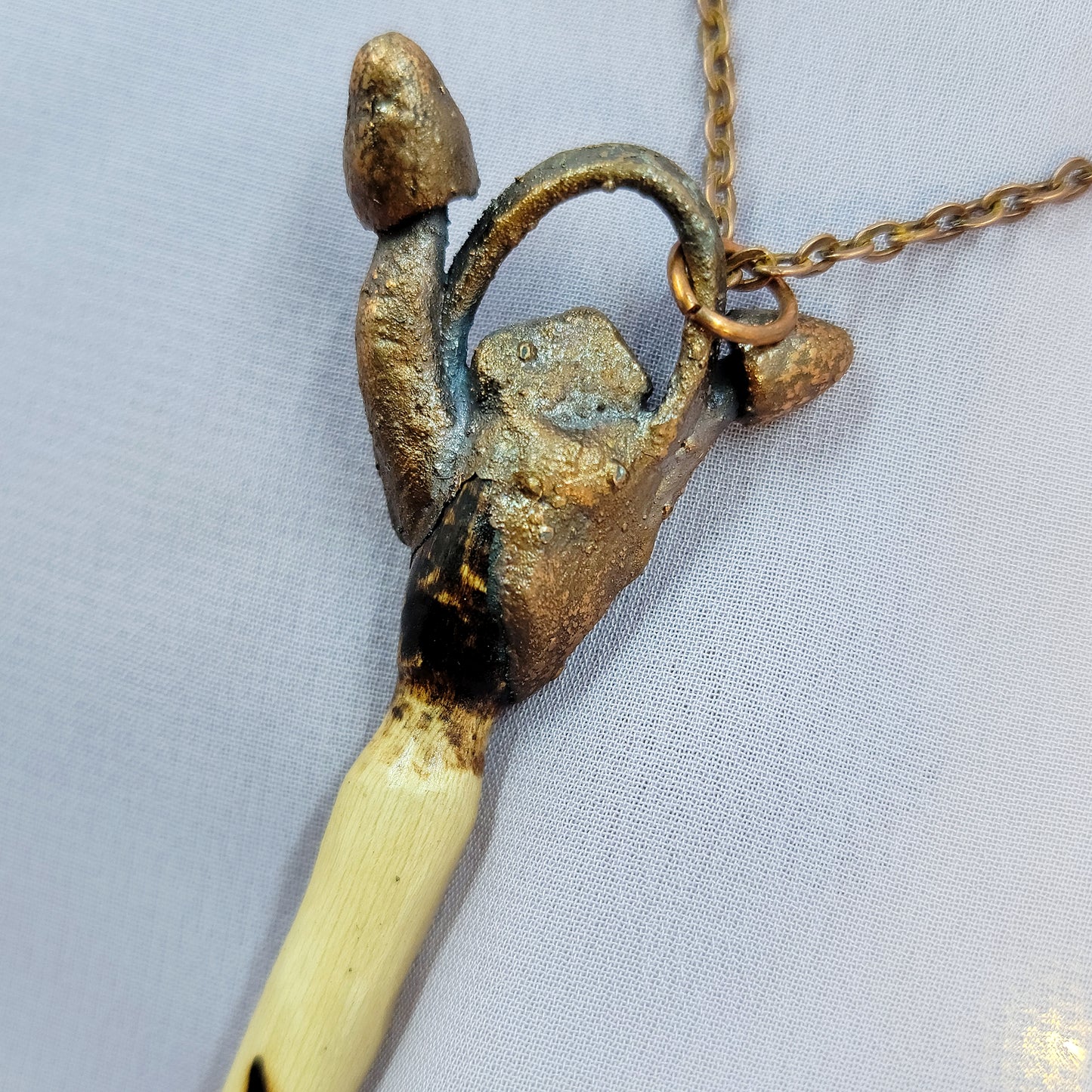 Hand Carved Wand Labradorite Mushroom Electroformed Copper Necklace