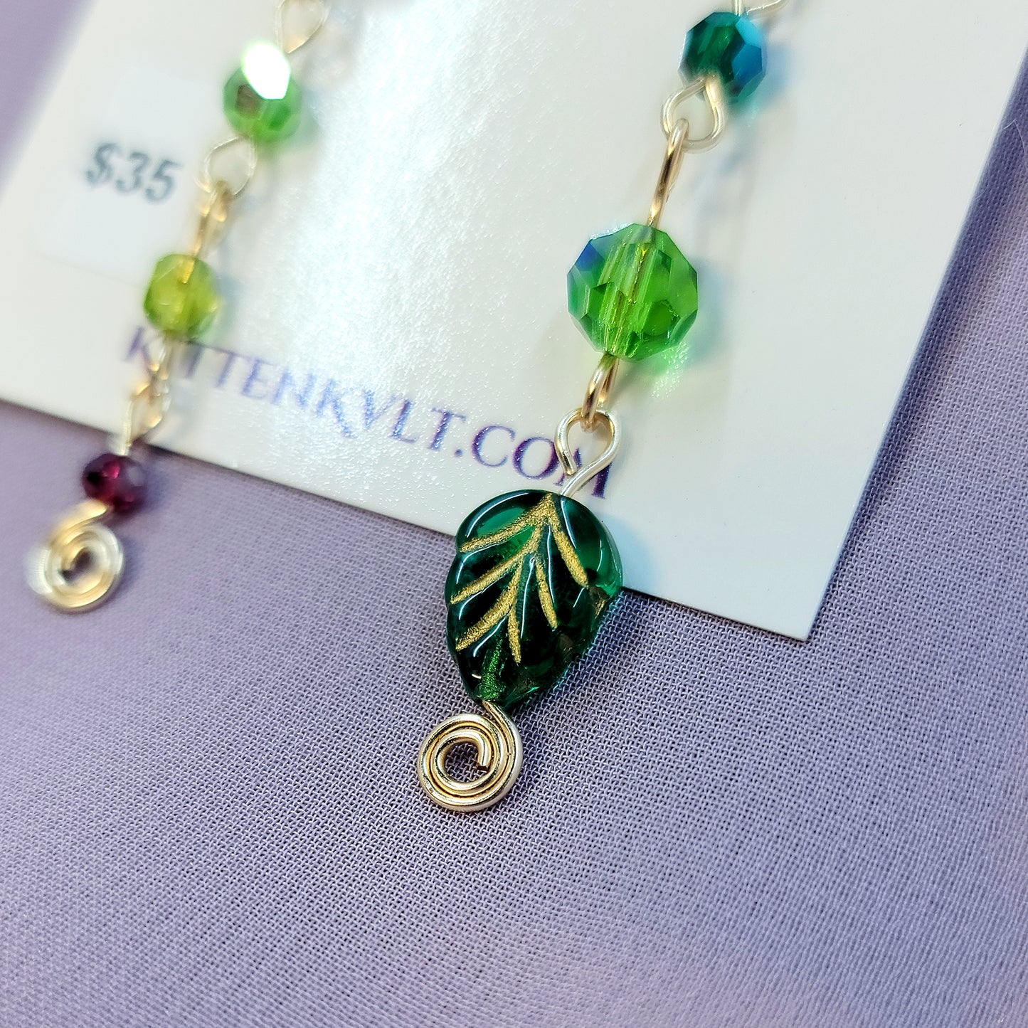 Czech Glass Cottage Witch Fairy Flower & Leaf Earrings