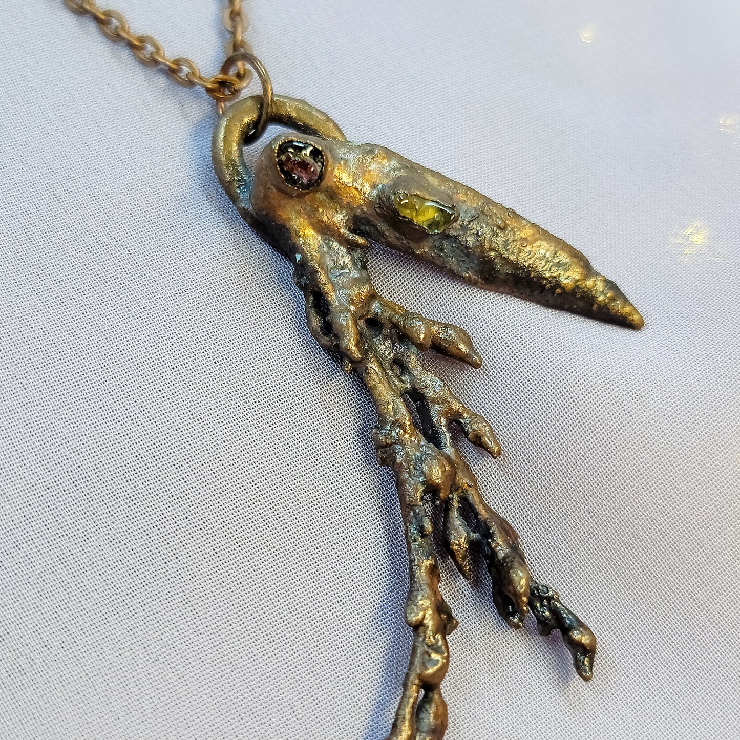 Garnet & Citrine Raven Electroformed Copper Pendant