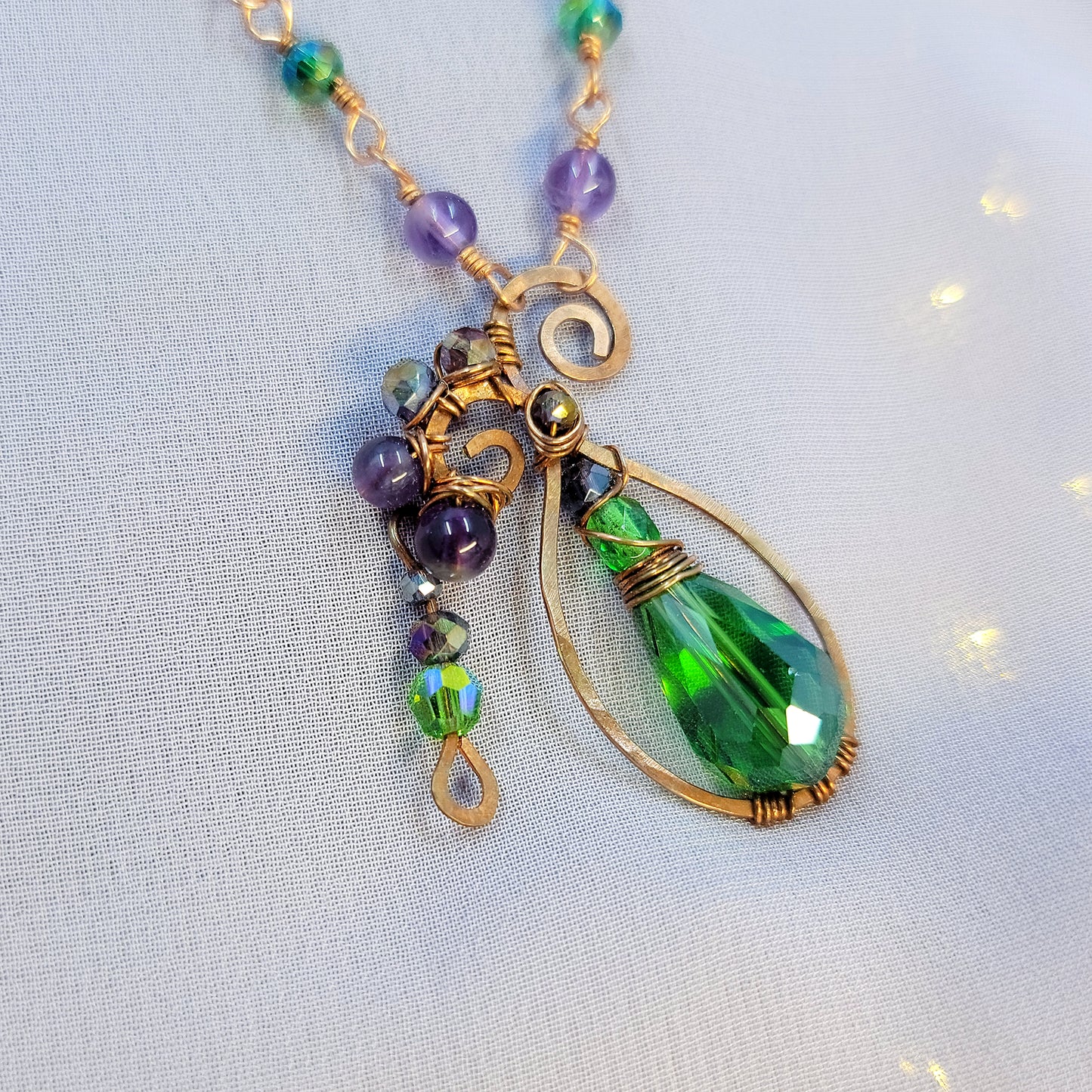 Amethyst & Sun Catcher Glass Poison Bottle Hammered Copper Necklace