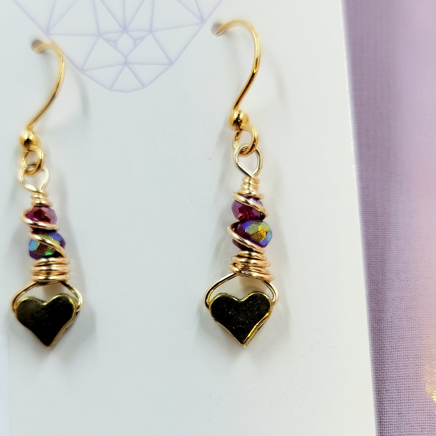 Dainty Quartz & Glass Heart Earrings