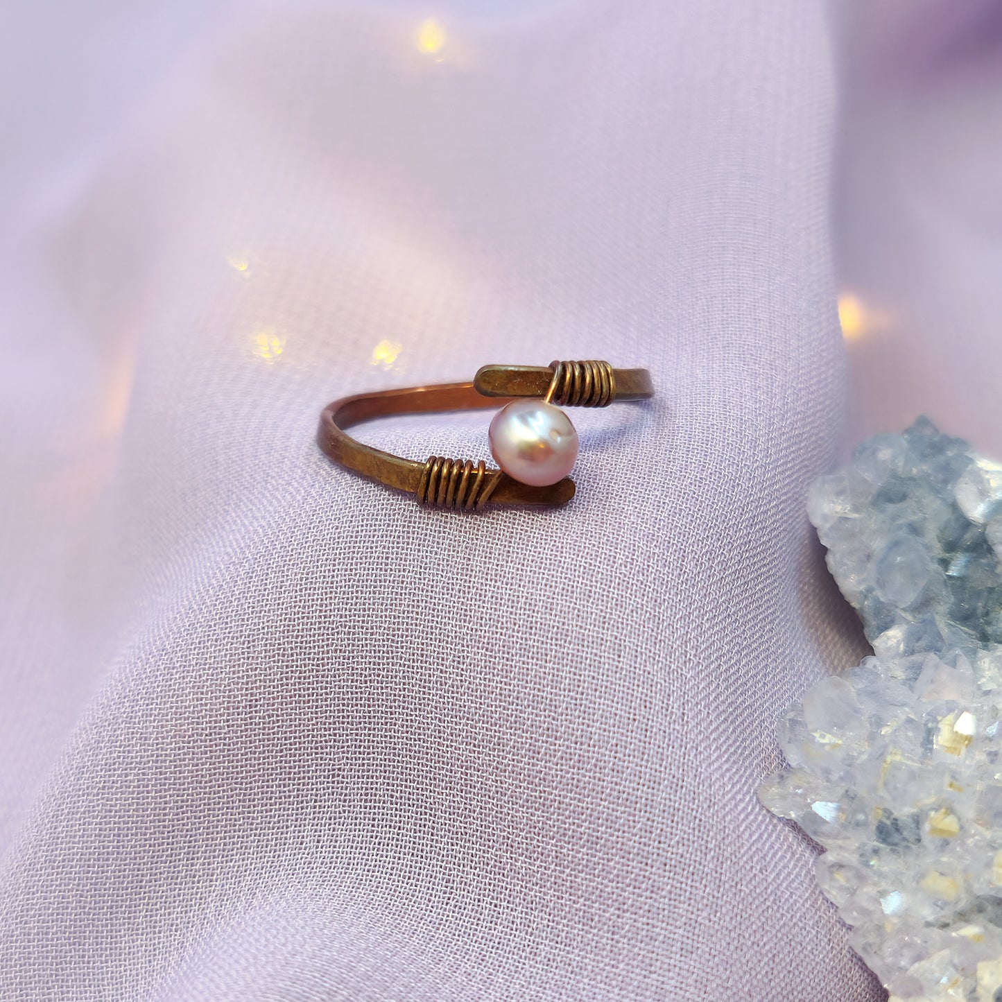 Fairy Ethereal Hammered Copper Pearl Ring