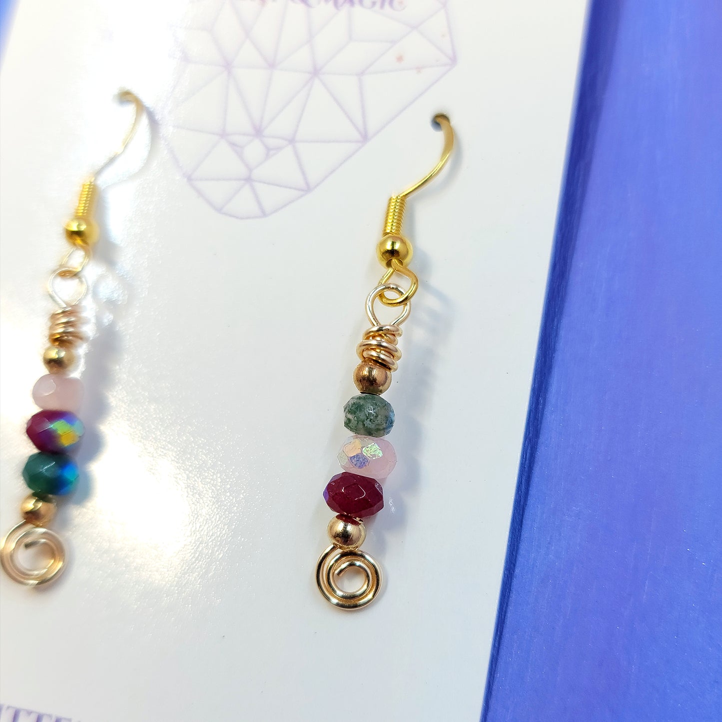 Dainty Quartz & Moss Agate Earrings
