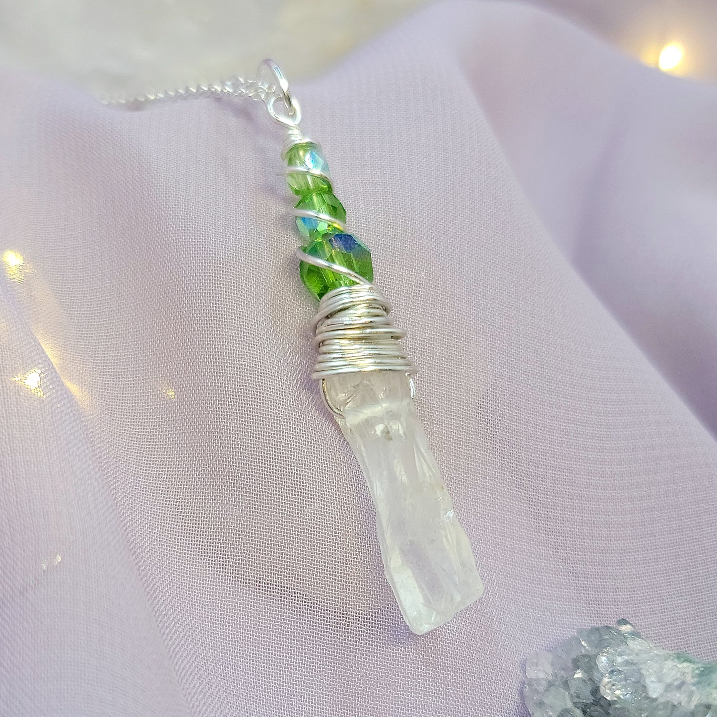 Mystical Fairy Green Witch Quartz Crystal Necklace