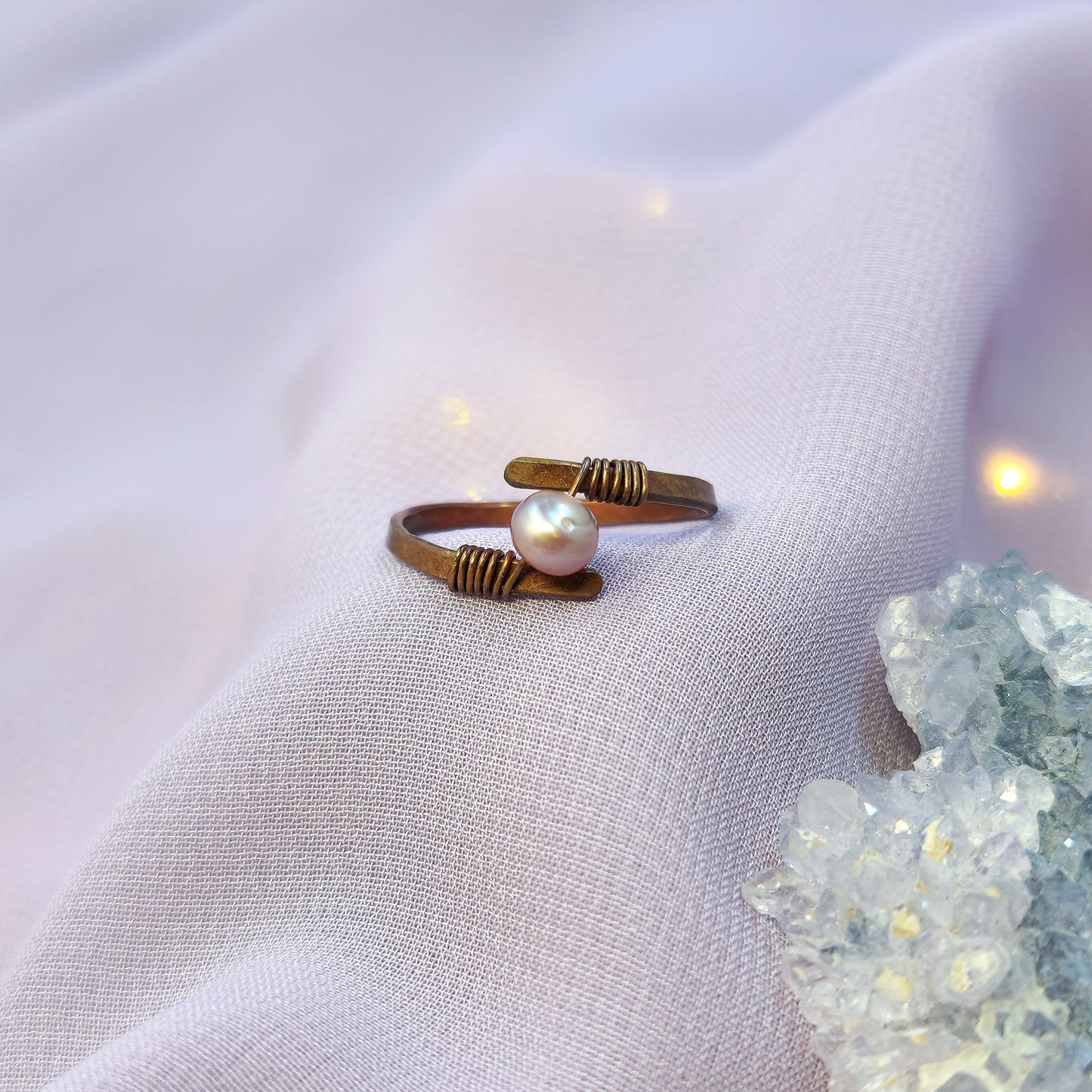 Fairy Ethereal Hammered Copper Pearl Ring