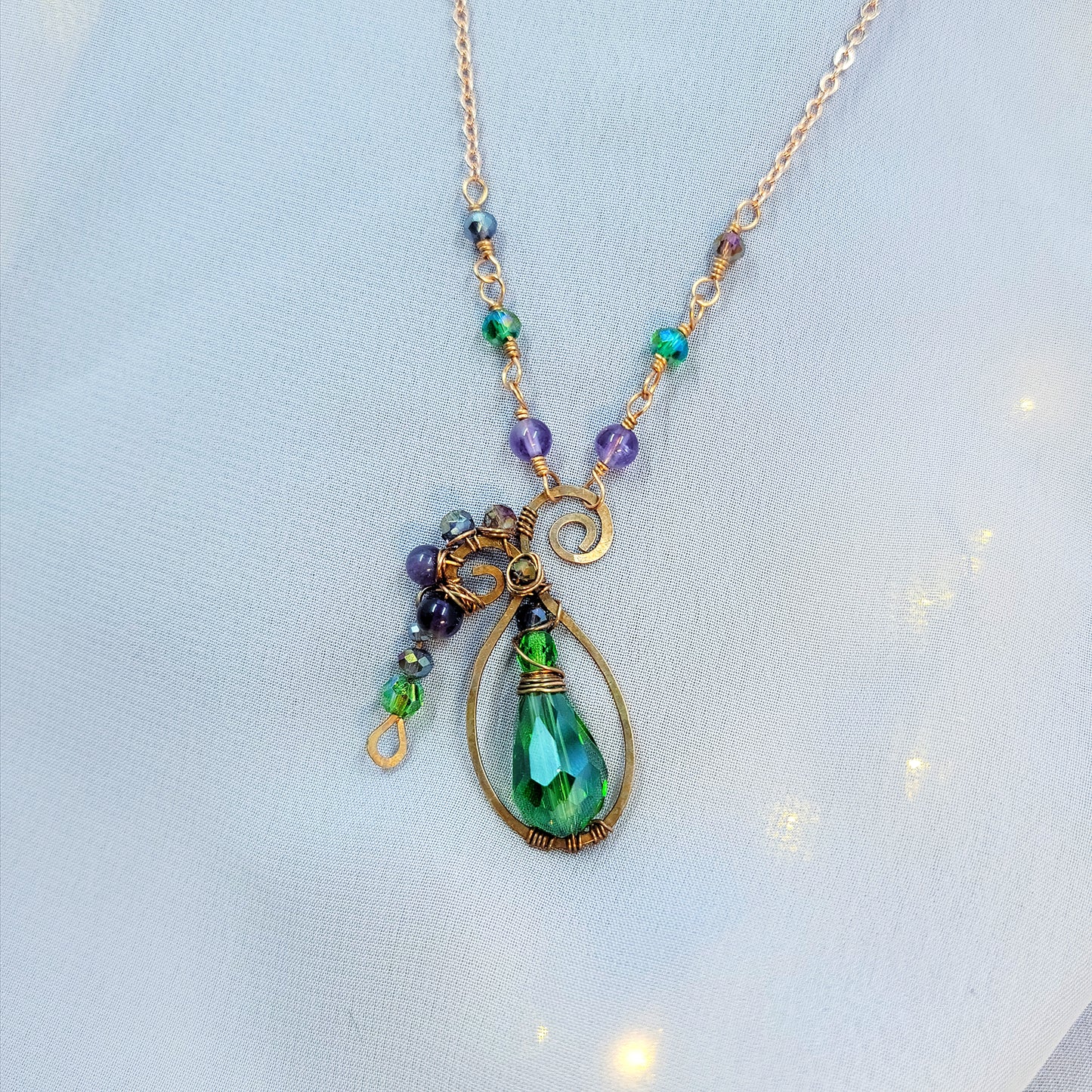 Amethyst & Sun Catcher Glass Poison Bottle Hammered Copper Necklace