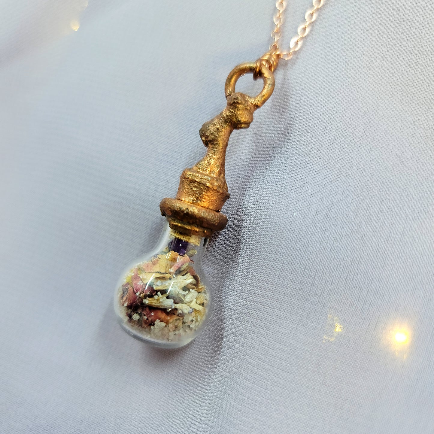 Anxiety Banishing Spell Jar Woodland Fairy Electroformed Copper Necklace