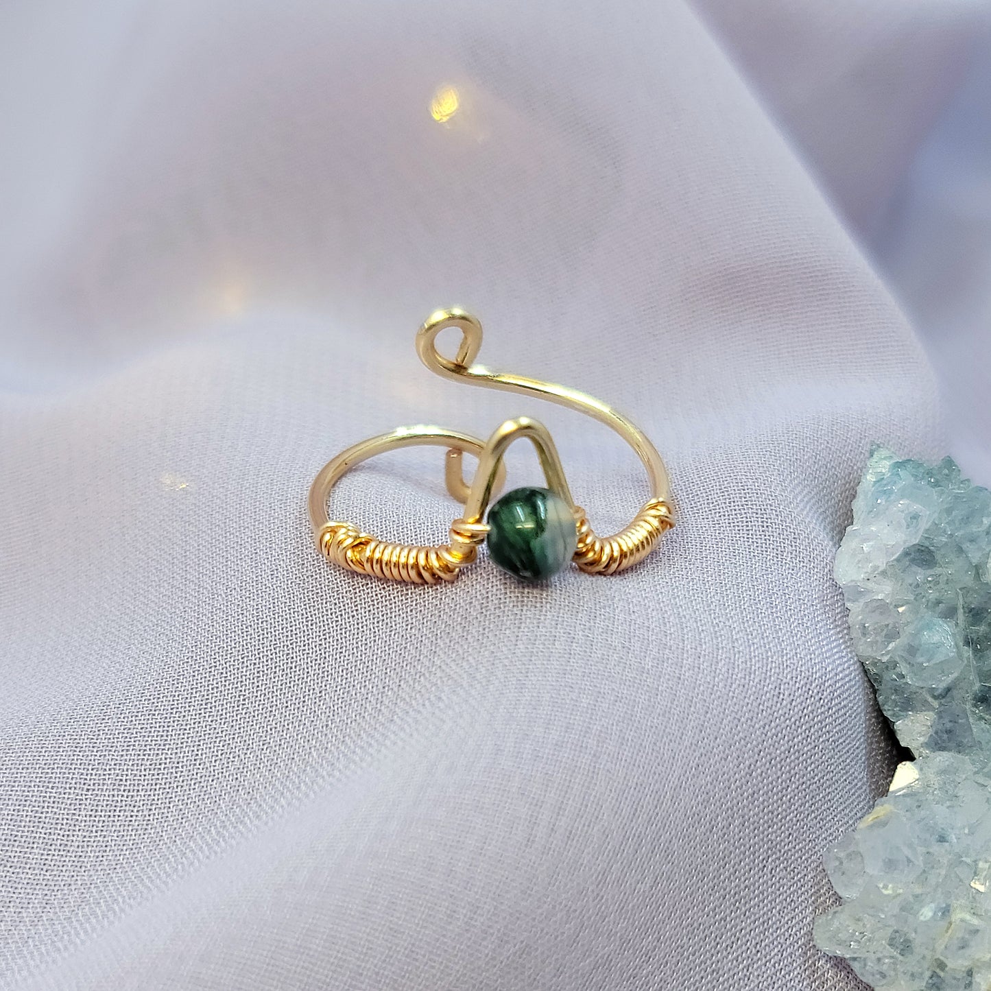 Elven Fairy Moss Agate Adjustable Ring