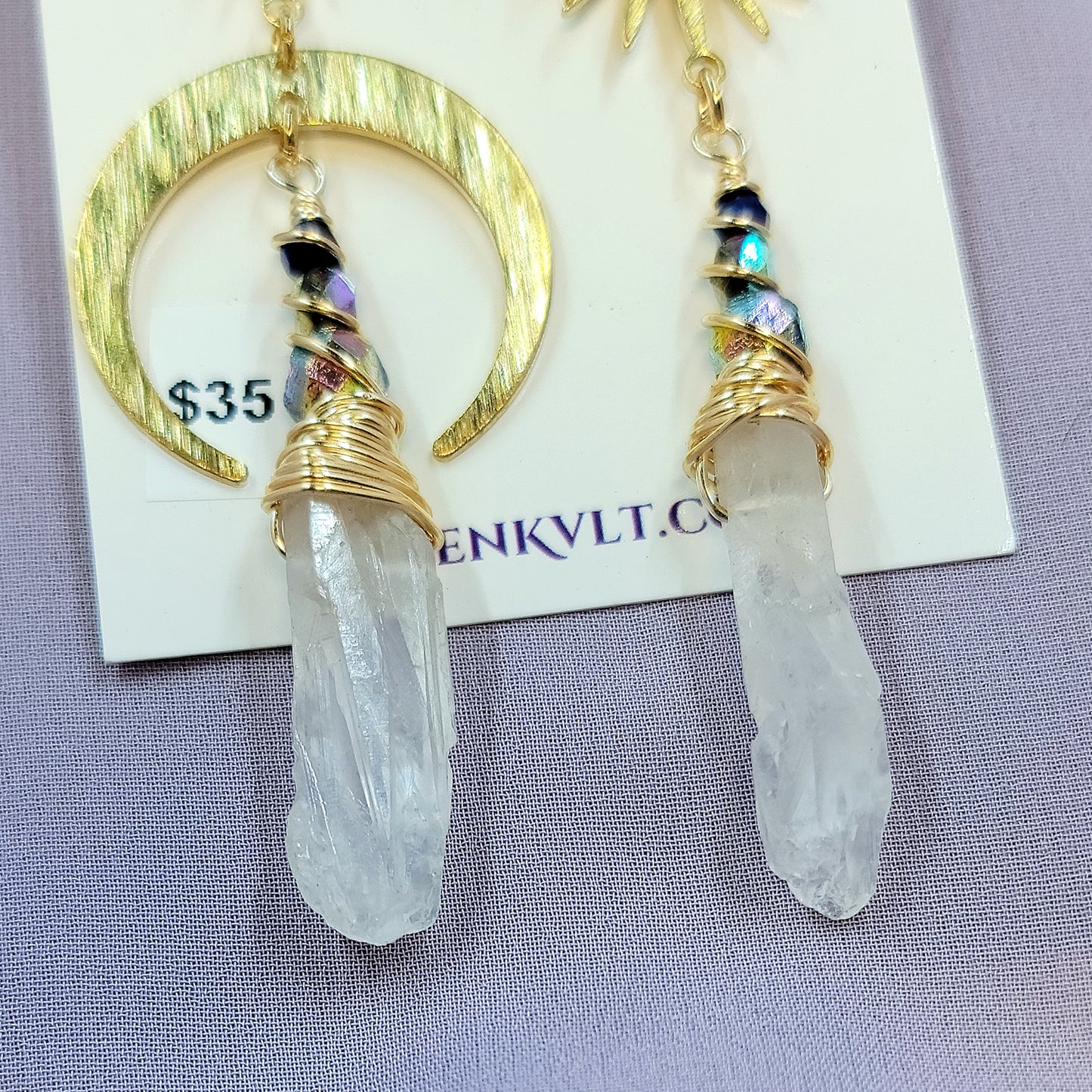 Ethereal Quartz Celestial Rainbow Moon Star Earrings