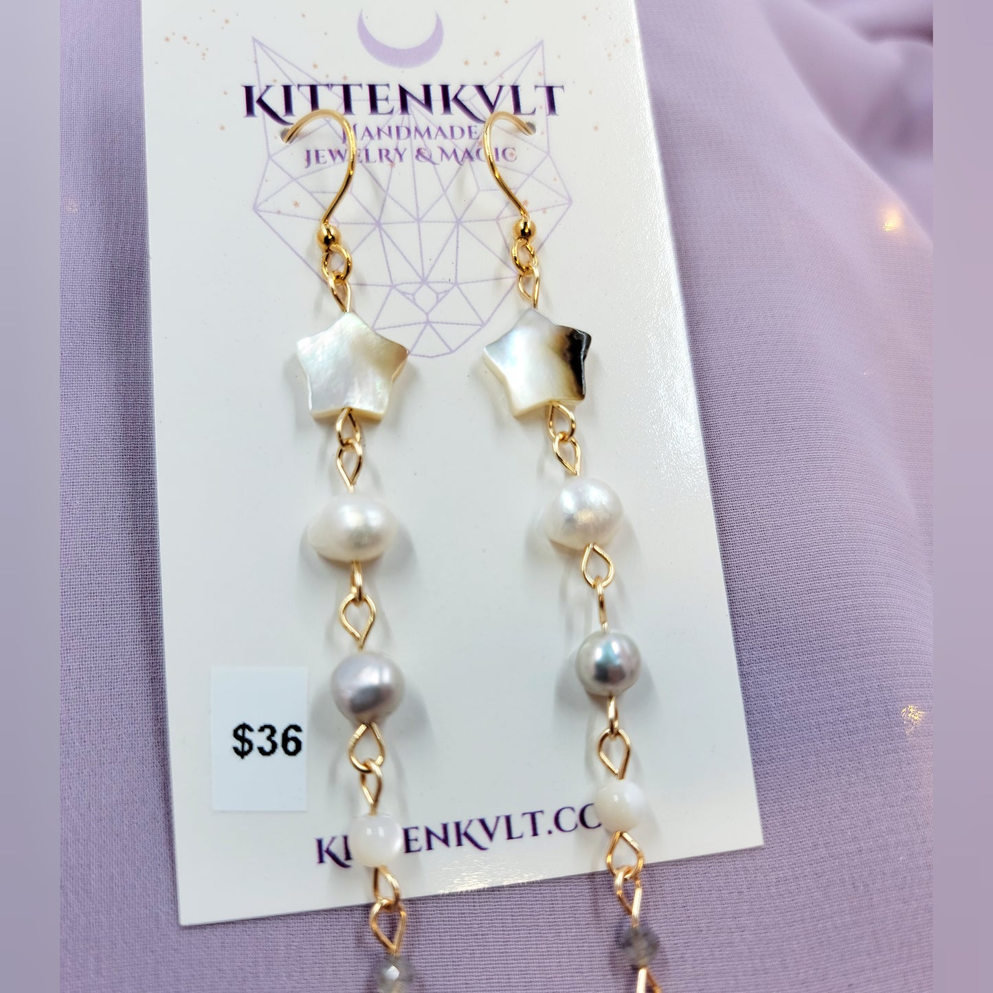 Ethereal Pearl, Labradorite & Mother of Pearl Shell Star Iridescent Earrings