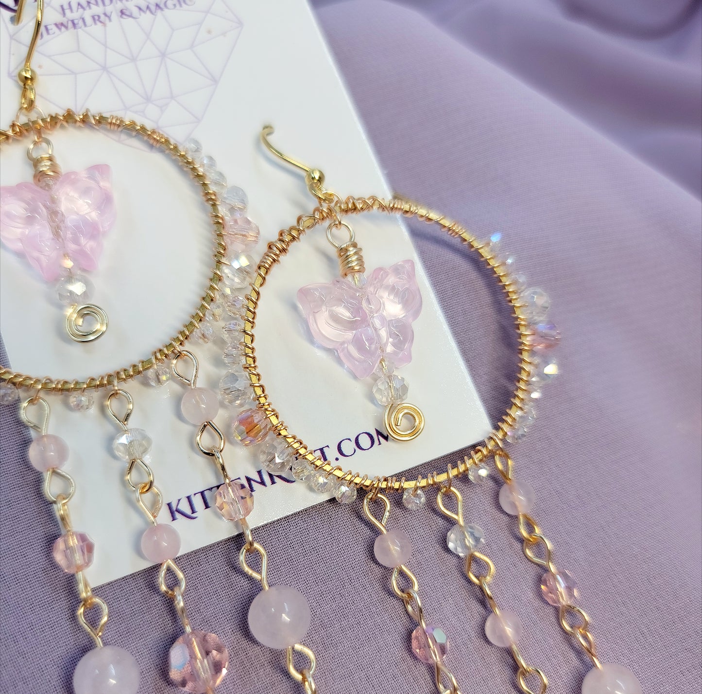 Rose Quartz Butterfly Sun Catcher Earrings