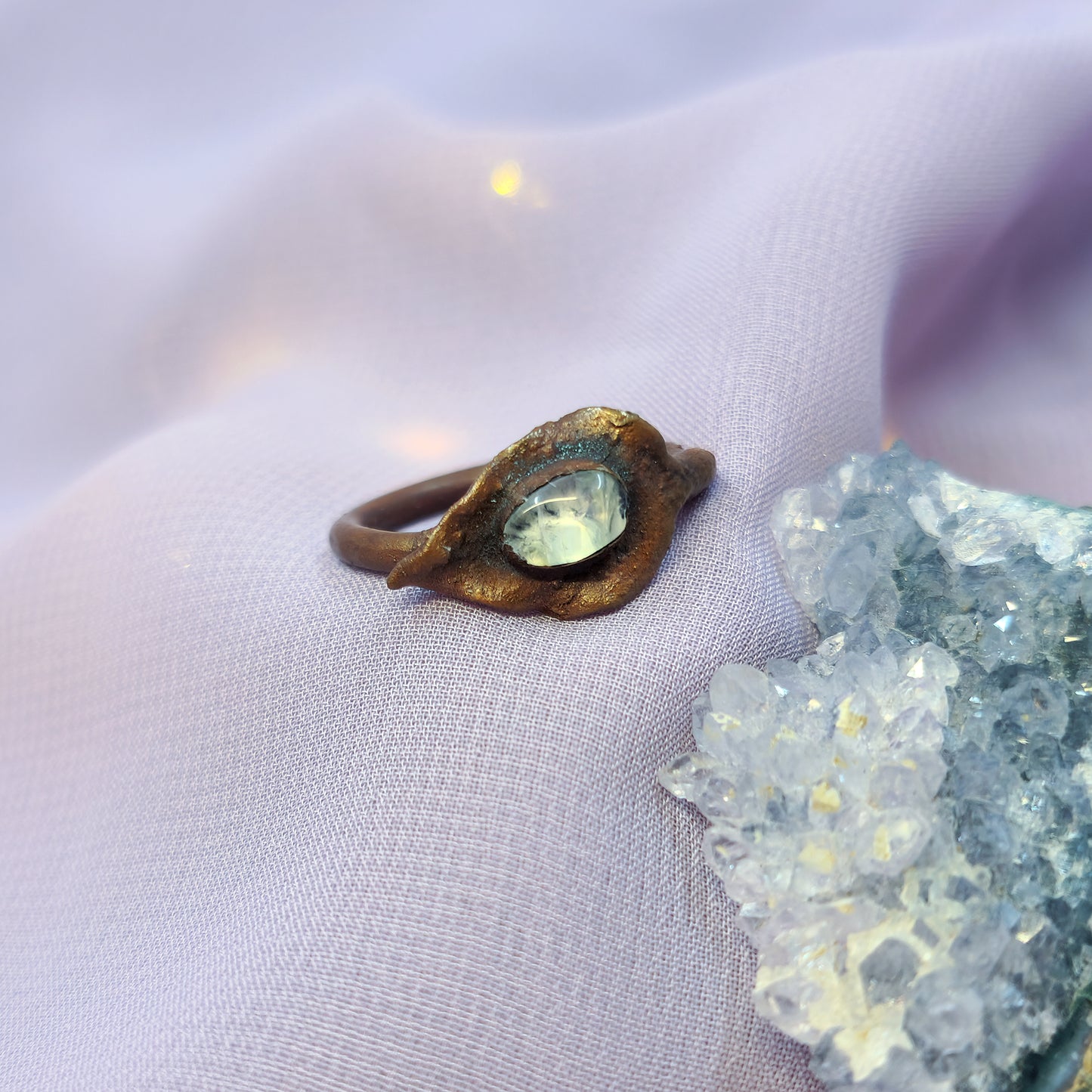 Forest Fairy Quartz Electroformed Copper Leaf Ring