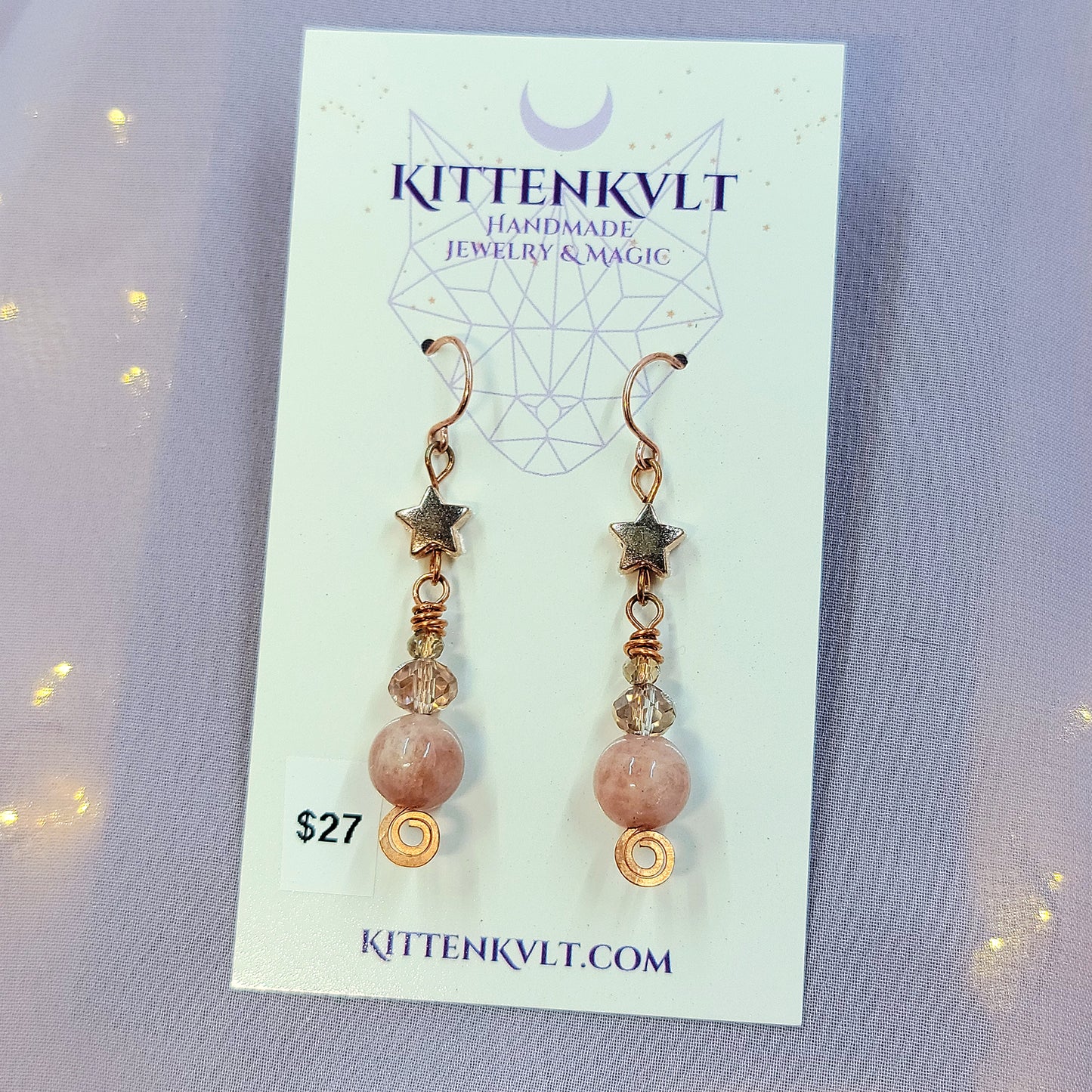 Witchy Fairy Celestial Sunstone Cosmic Copper Earrings