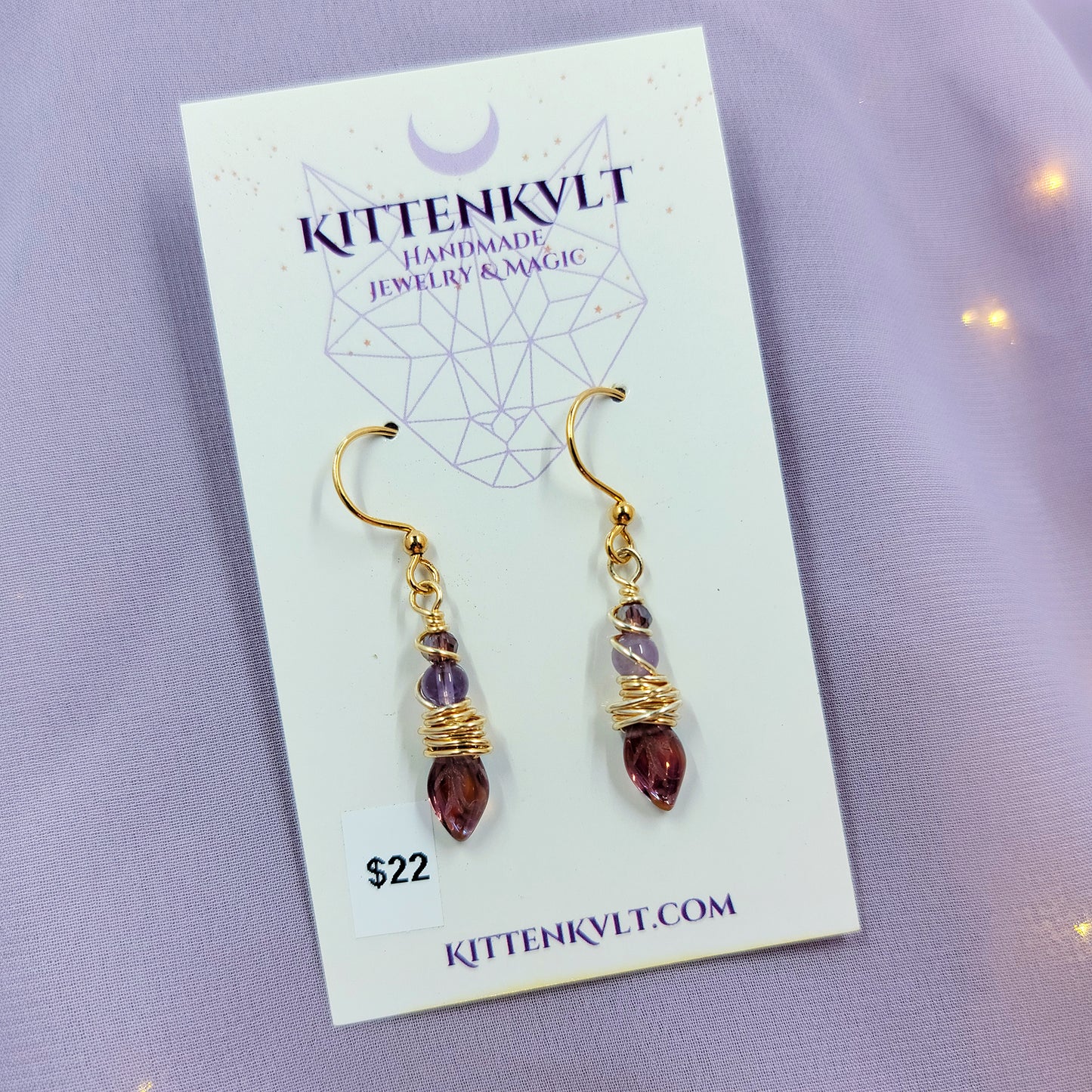 Dainty Fairy Amethyst Leaf Earrings
