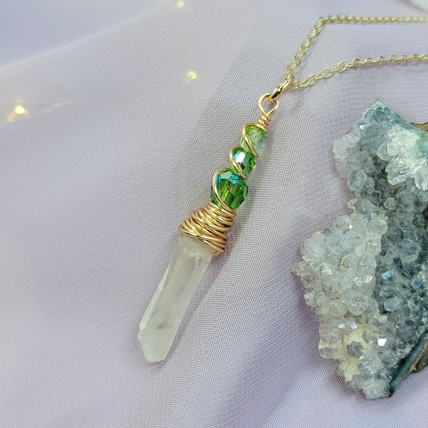 Mystical Fairy Green Witch Quartz Crystal Necklace