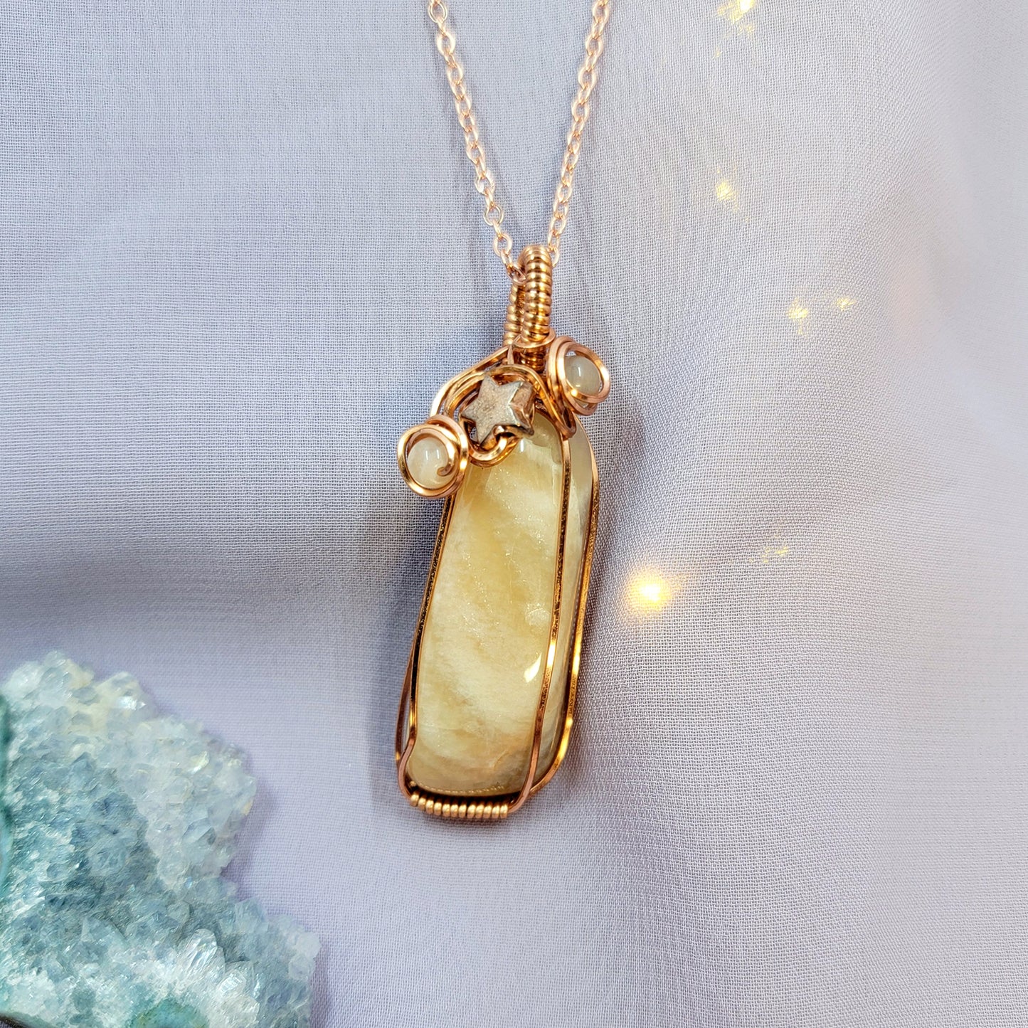 Peach Moonstone & Sunstone Celestial Copper Necklace