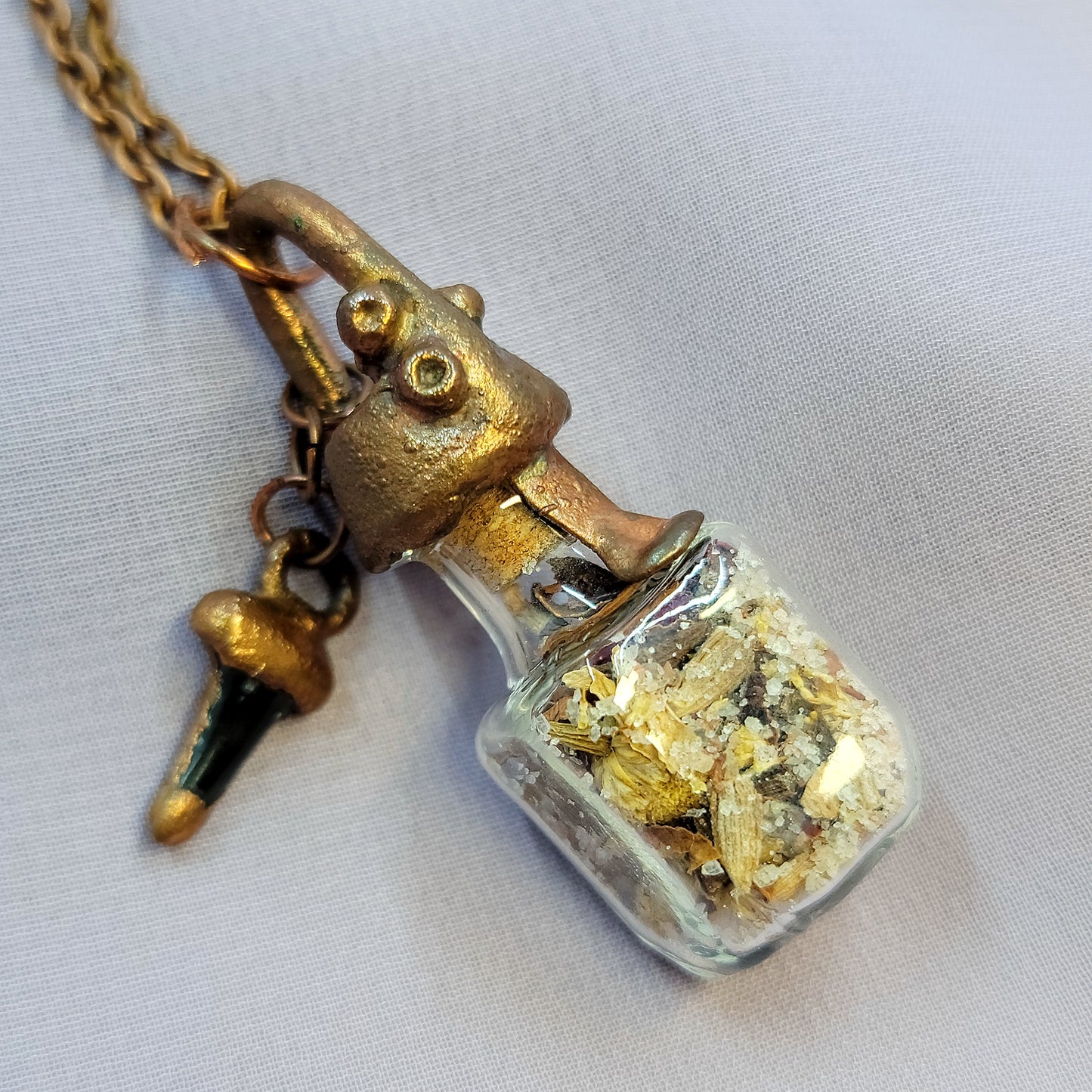 Anxiety Banishing Spell Jar & Shark Tooth Electroformed Copper Necklace