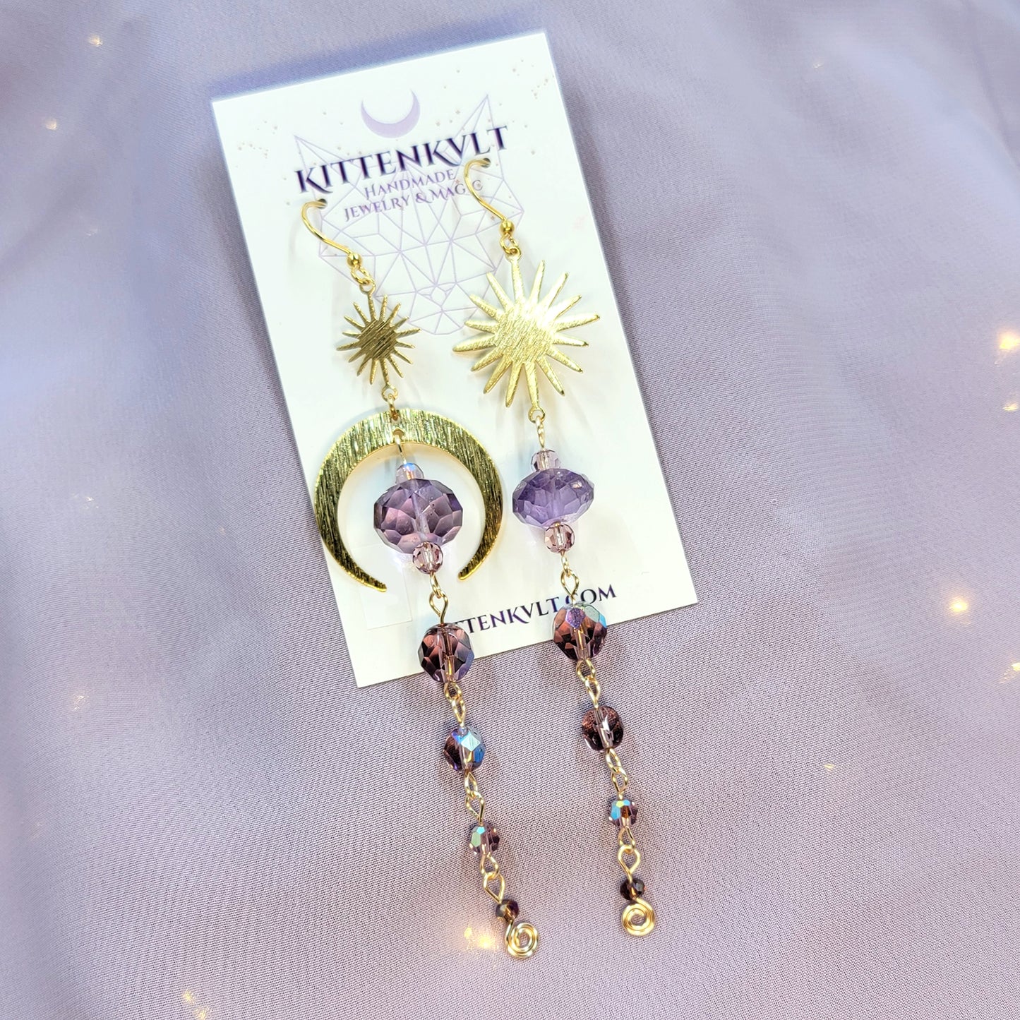 Celestial Cosmic Amethyst & Czech Glass Earrings