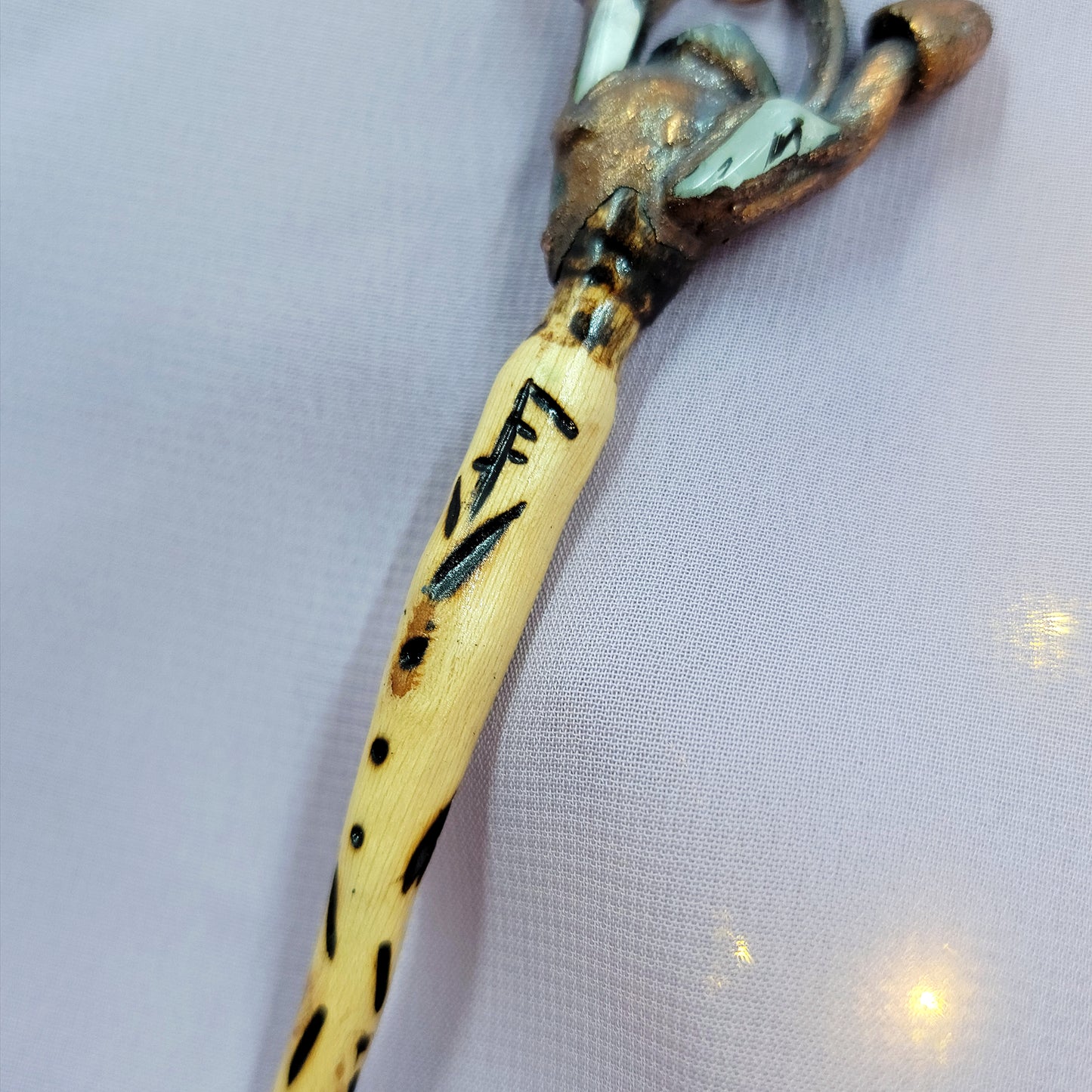 Hand Carved Wand Labradorite Mushroom Electroformed Copper Necklace