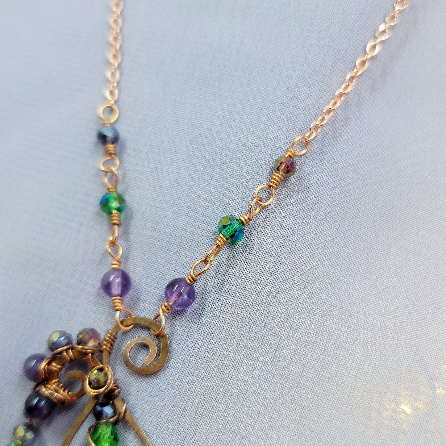 Amethyst & Sun Catcher Glass Poison Bottle Hammered Copper Necklace