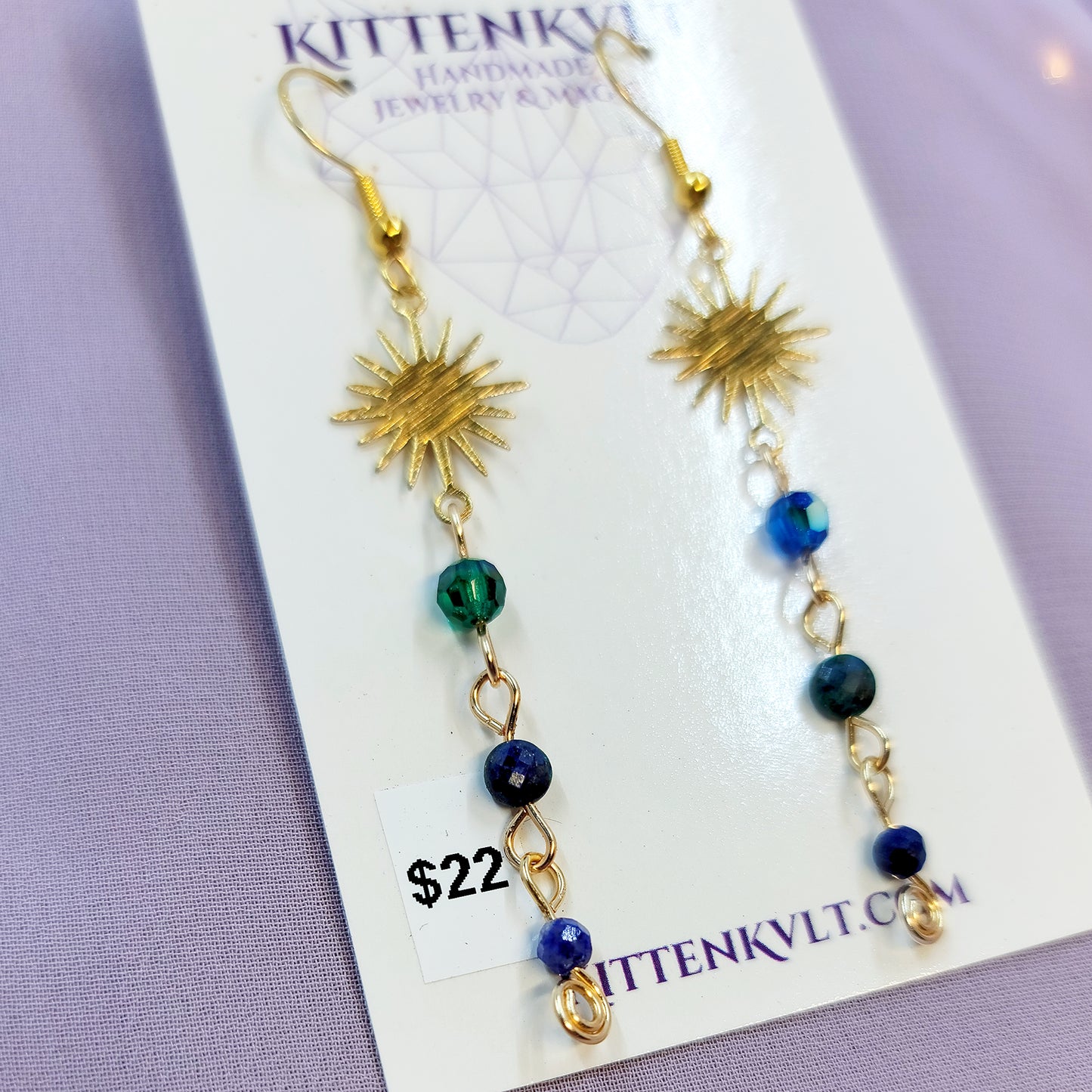 Celestial Fairy Azurite, Lapis Lazuli & Czech Glass Witchy Starry Sky Earrings