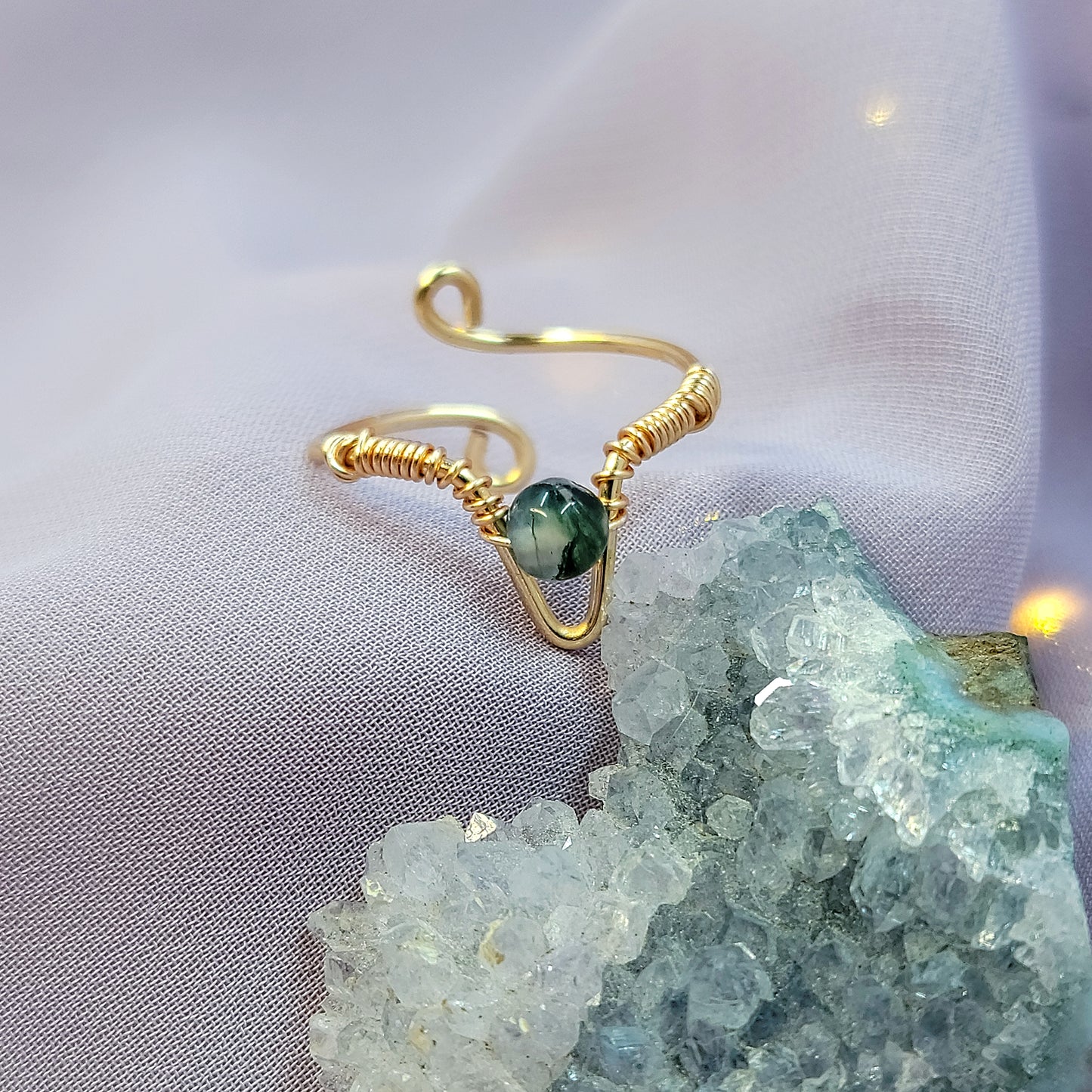 Elven Fairy Moss Agate Adjustable Ring