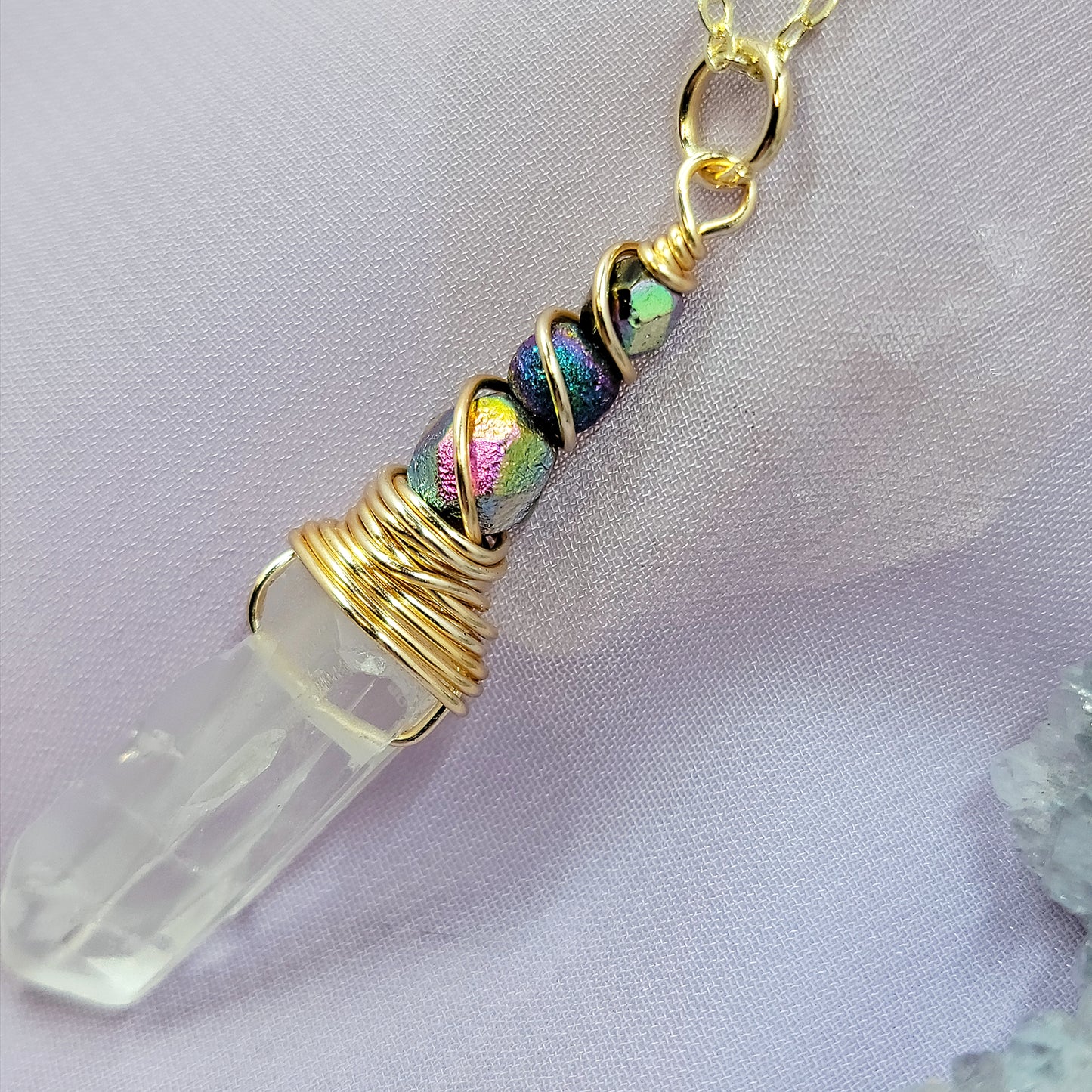 Mystical Rainbow Fairy Witch Quartz Crystal Necklace