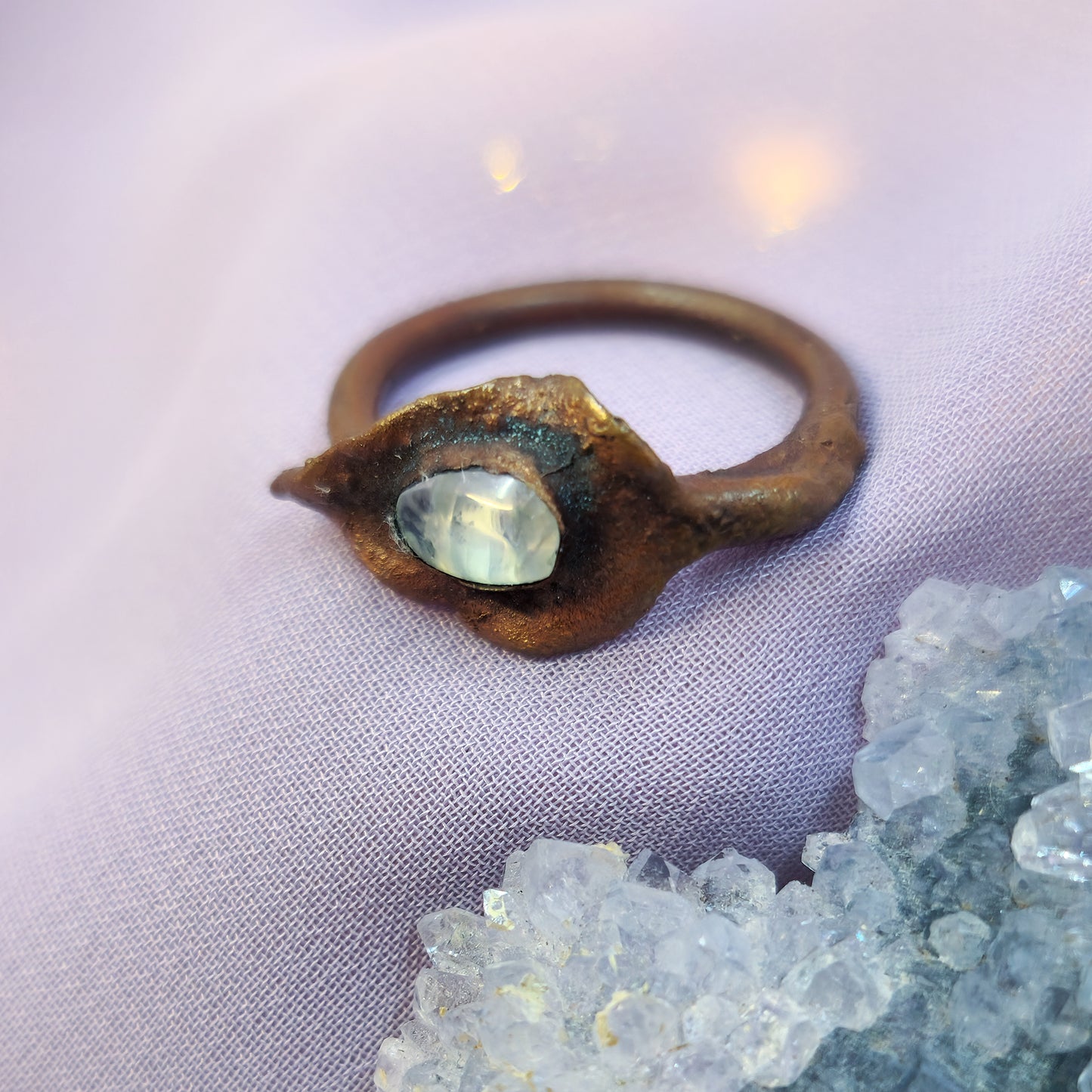 Forest Fairy Quartz Electroformed Copper Leaf Ring