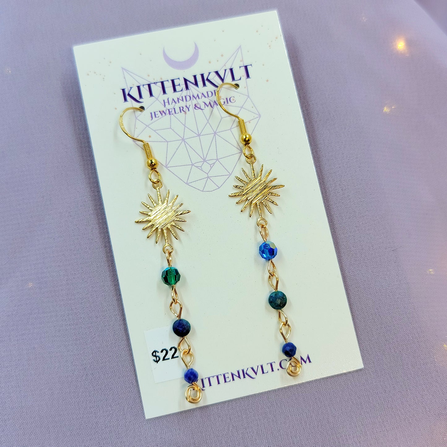 Celestial Fairy Azurite, Lapis Lazuli & Czech Glass Witchy Starry Sky Earrings