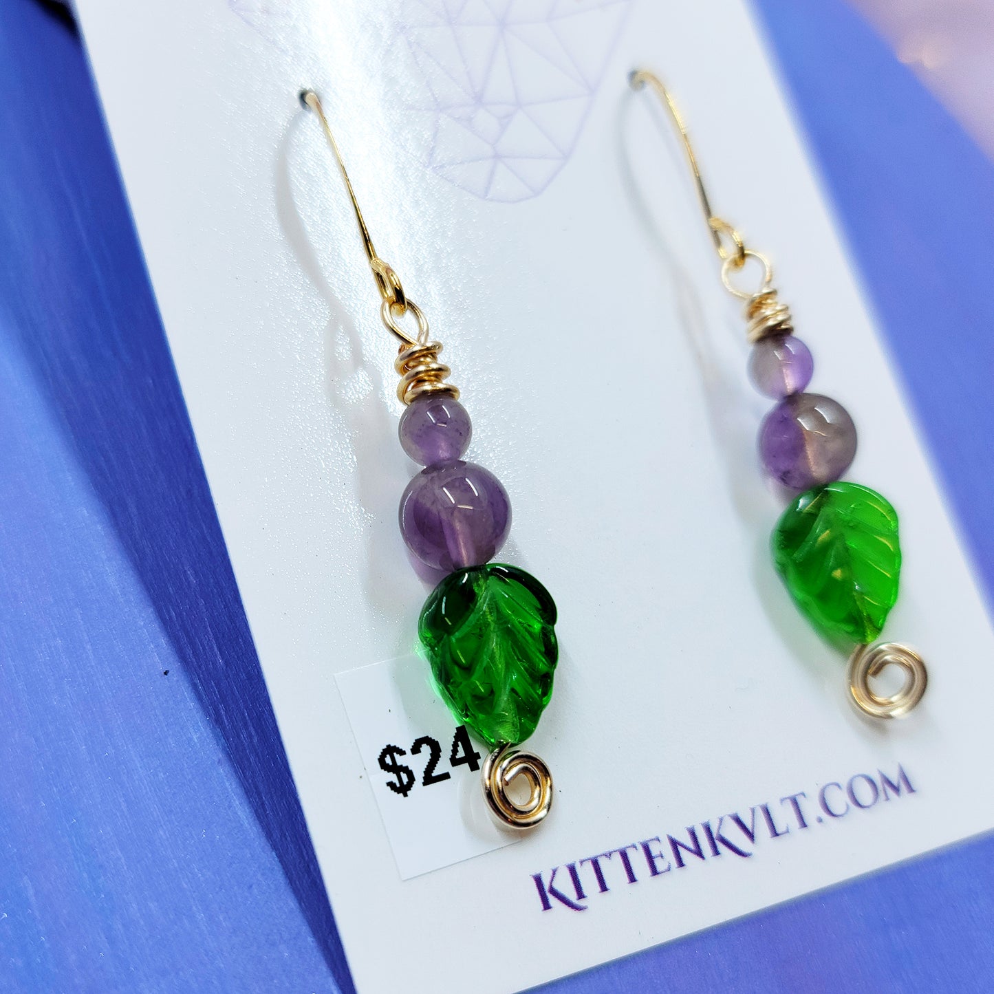 Earthy Fairy Amethyst Leaf Earrings