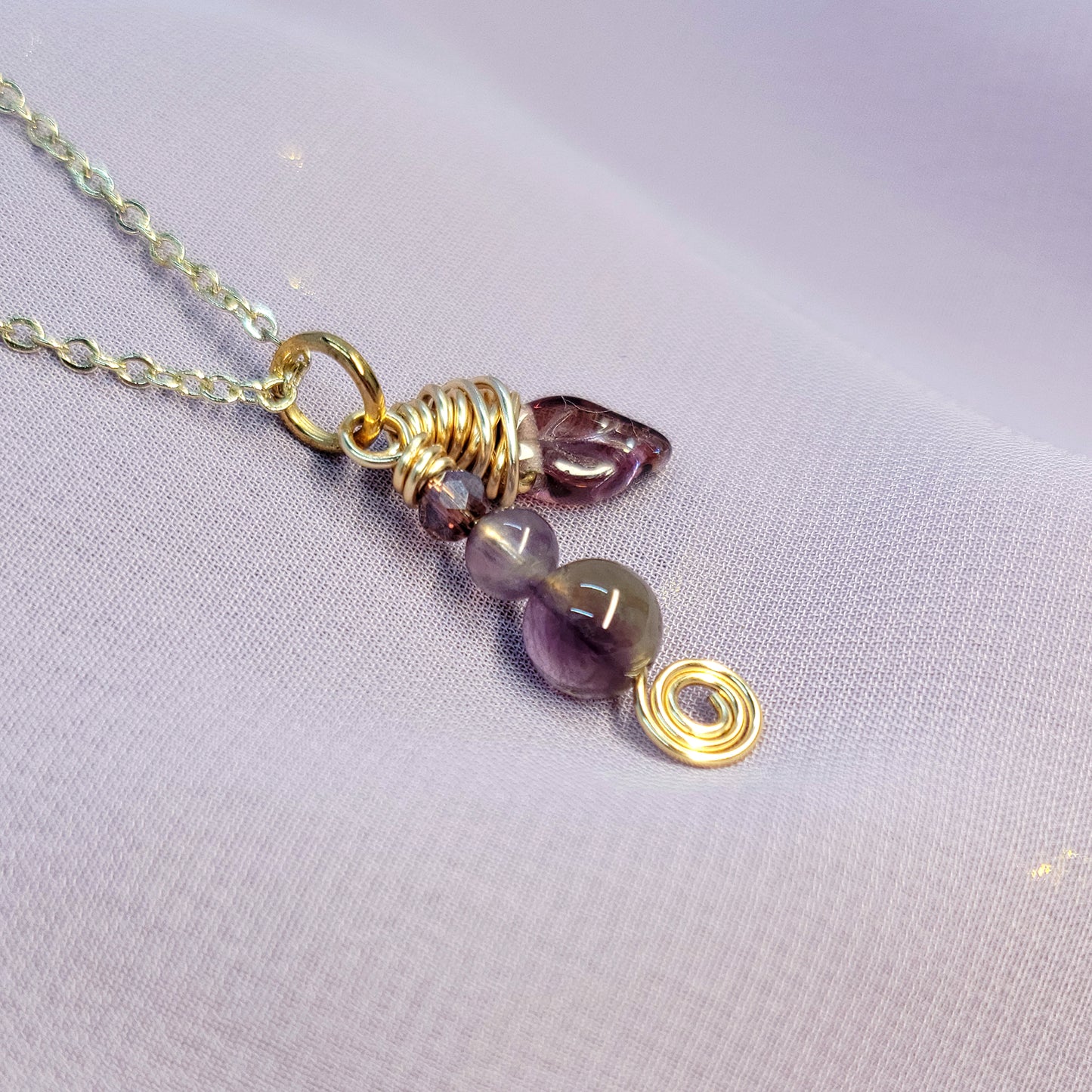 Ethereal Fairy Amethyst Leaf Necklace