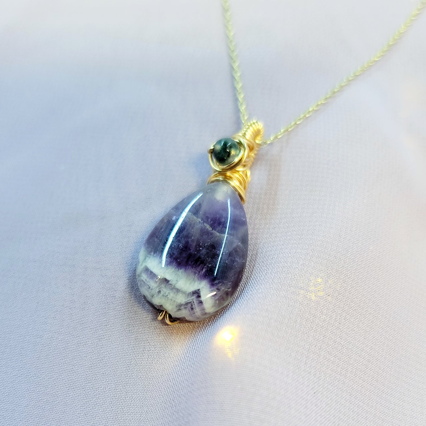 Chevron Amethyst & Moss Agate Fairy Witchy Earthy Crystal Necklace