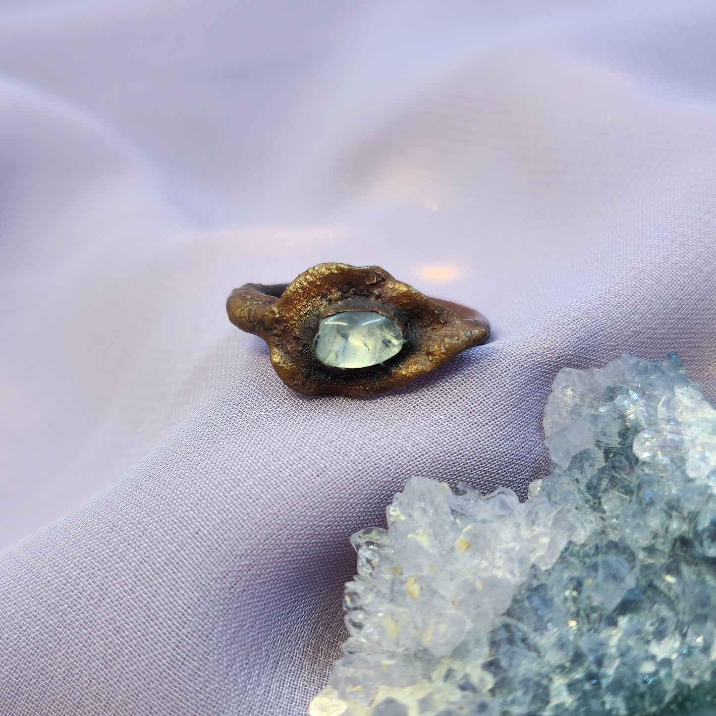 Forest Fairy Quartz Electroformed Copper Leaf Ring