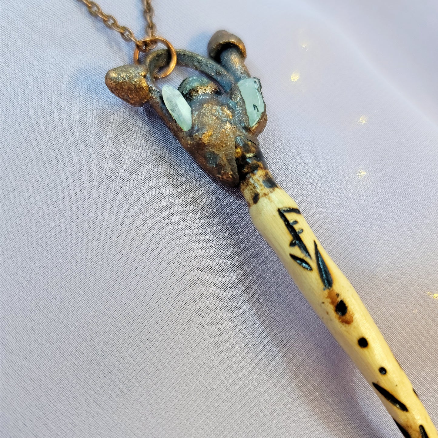 Hand Carved Wand Labradorite Mushroom Electroformed Copper Necklace