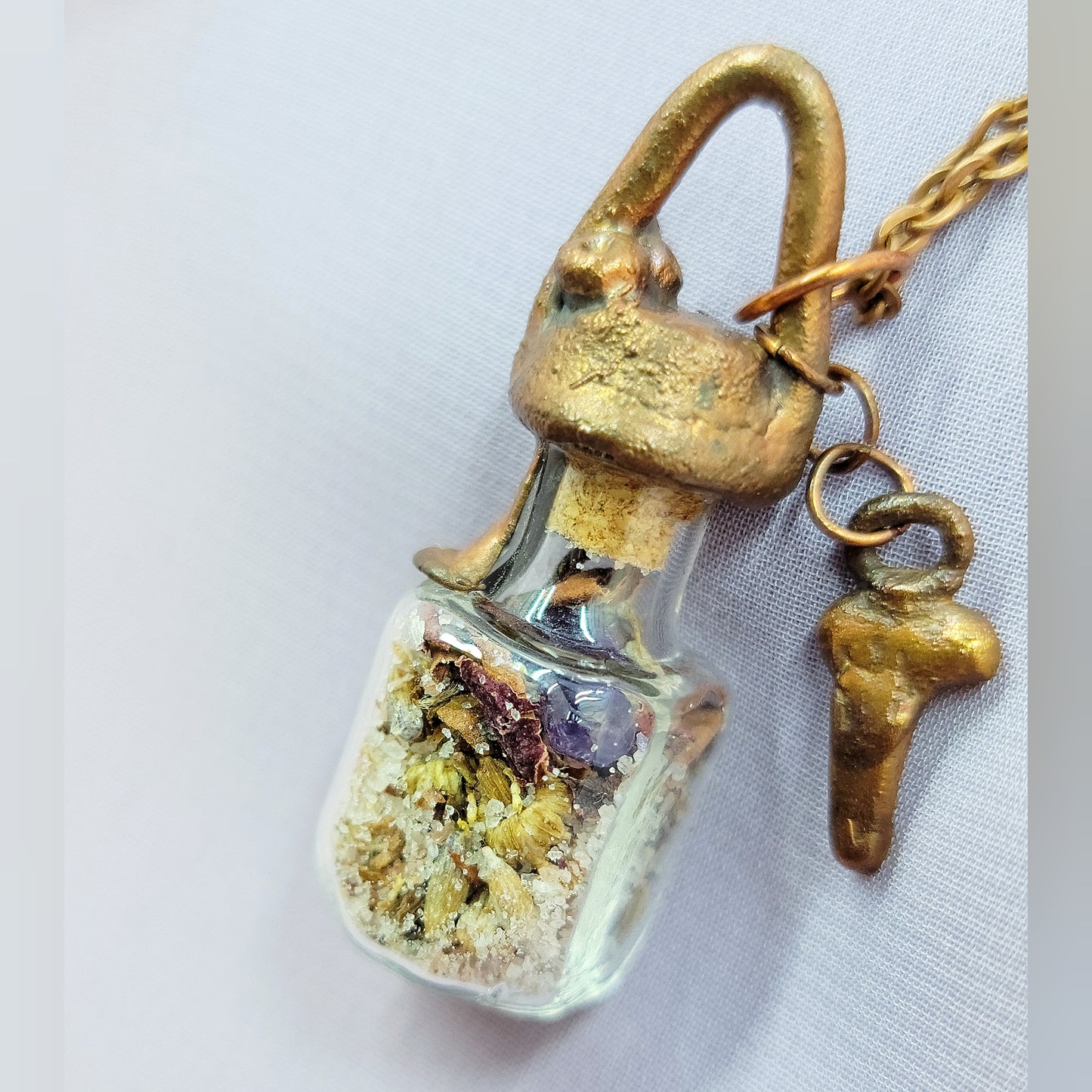 Anxiety Banishing Spell Jar & Shark Tooth Electroformed Copper Necklace