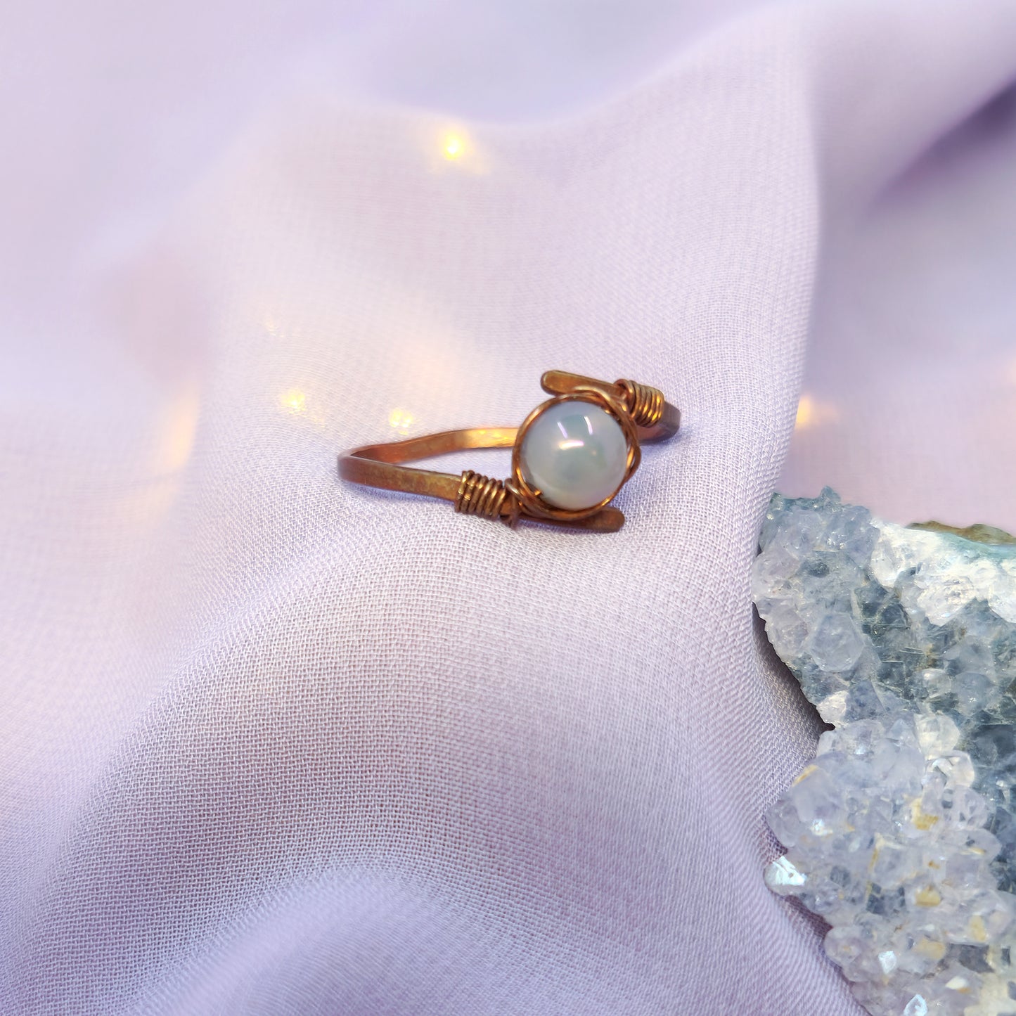 Fairy Ethereal Hammered Copper Aura Agate Ring