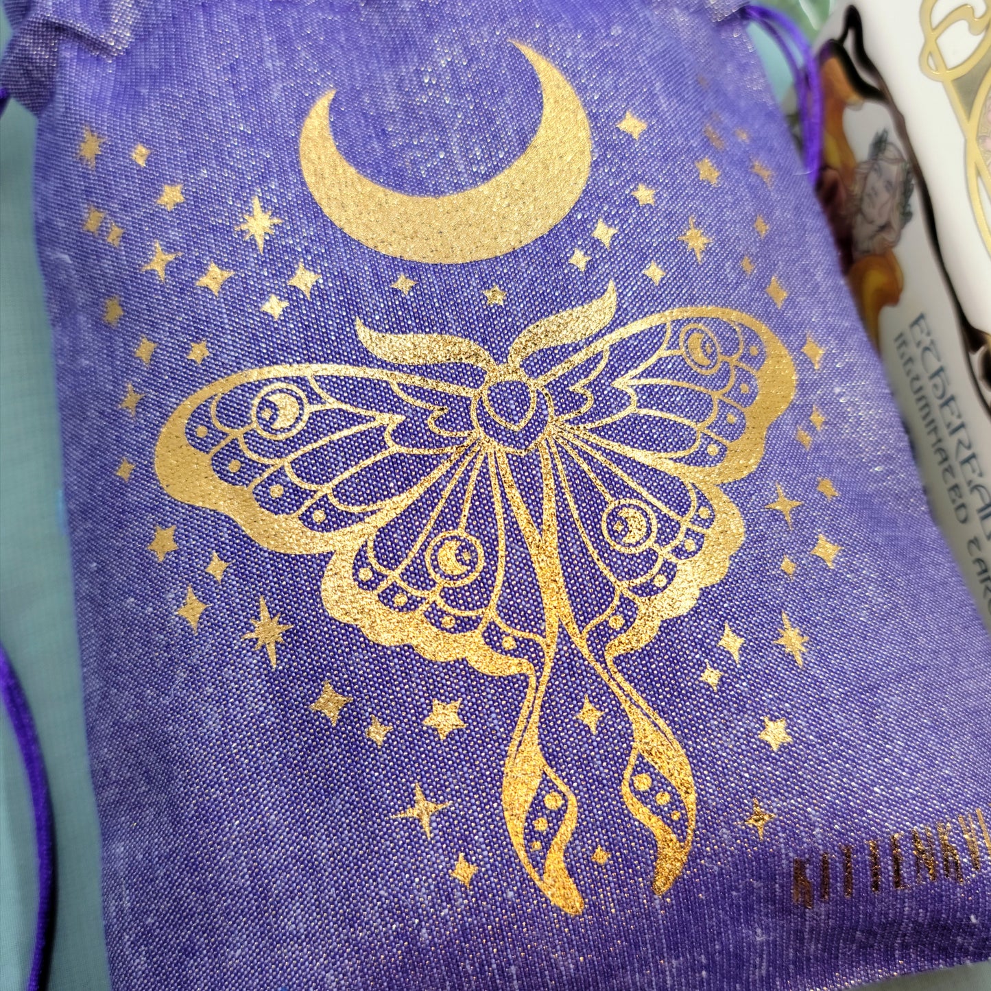 Mystical Witchy Celestial Luna Moth Moon Tarot Oracle Pouch Sparkly Fabric