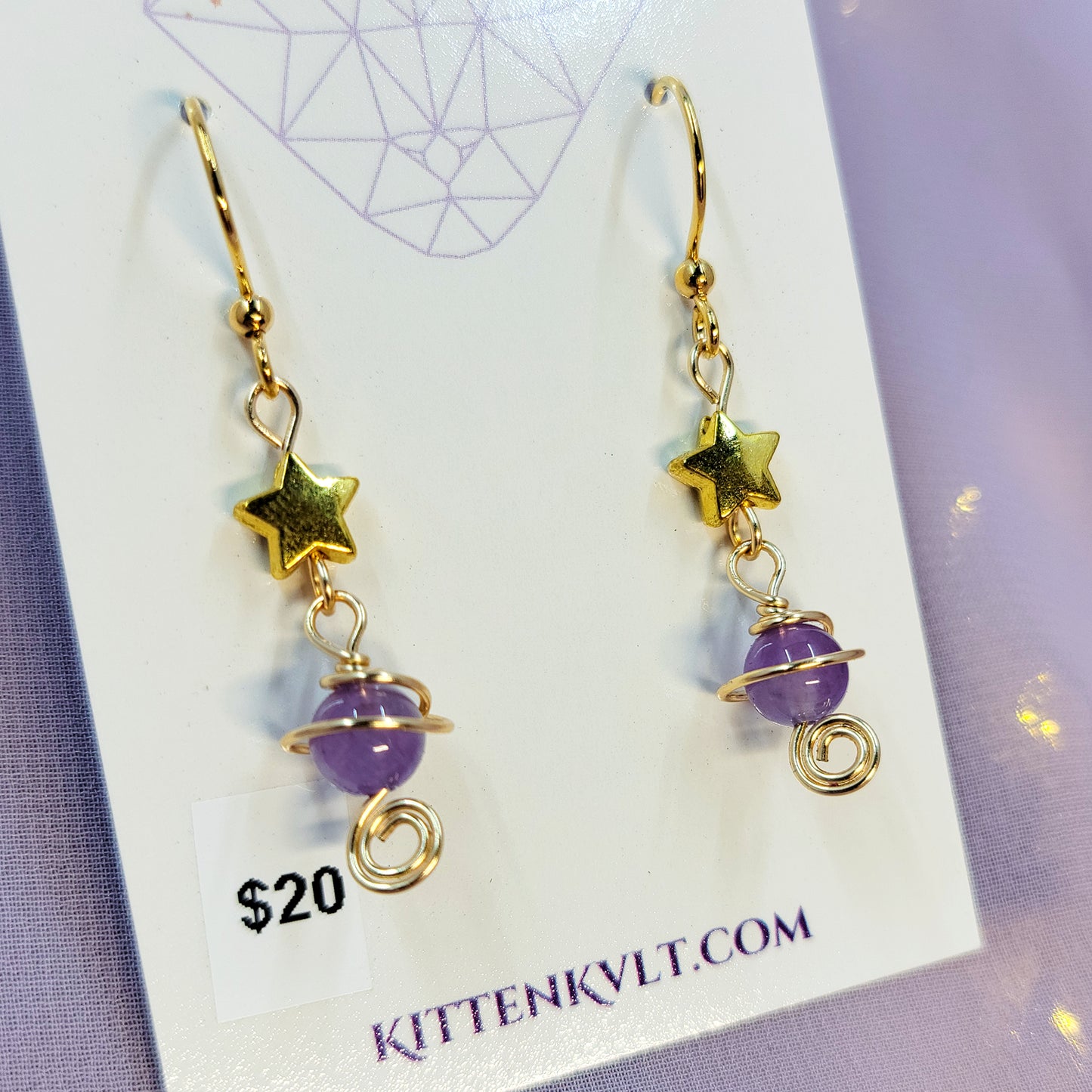 Witchy Mystical Amethyst Planet Star Earrings