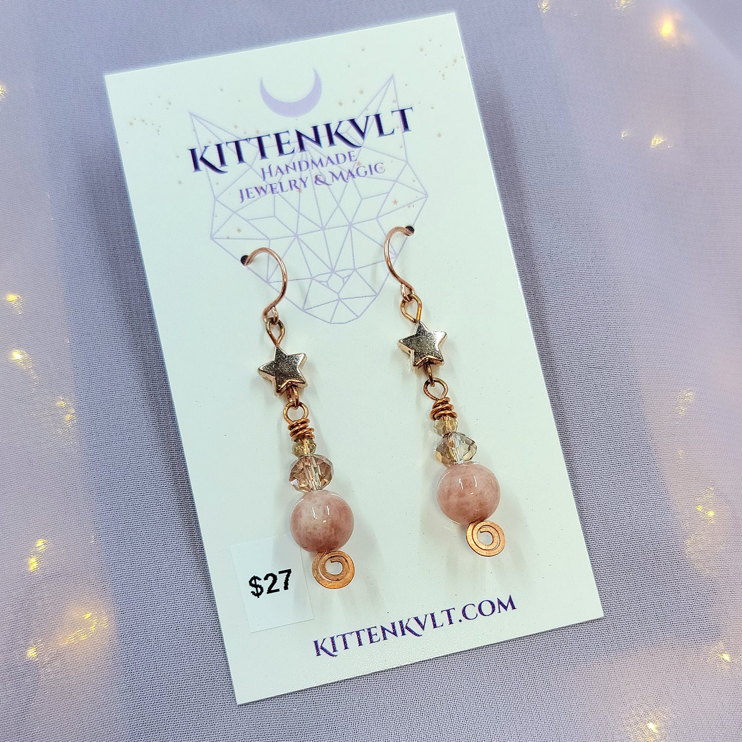 Witchy Fairy Celestial Sunstone Cosmic Copper Earrings
