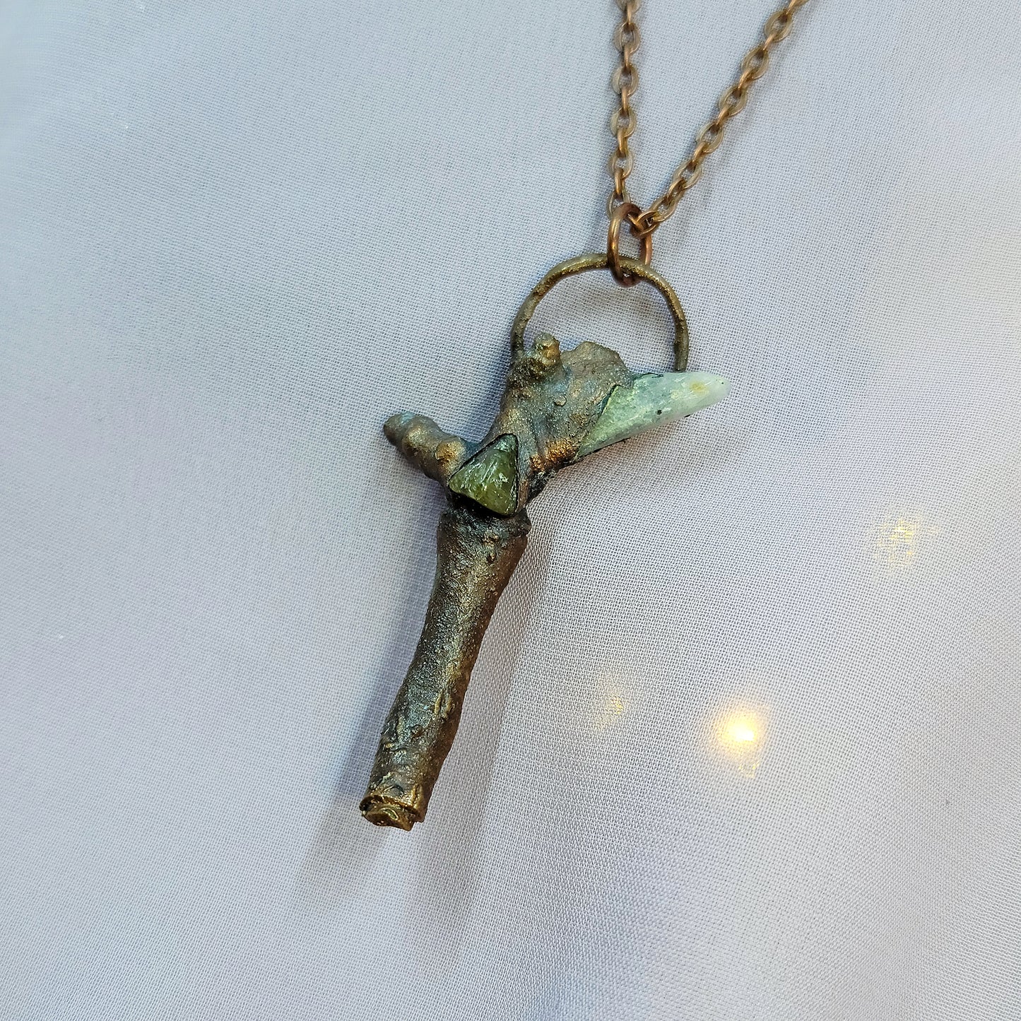 Real Twig & Labradorite Electroformed Copper Necklace