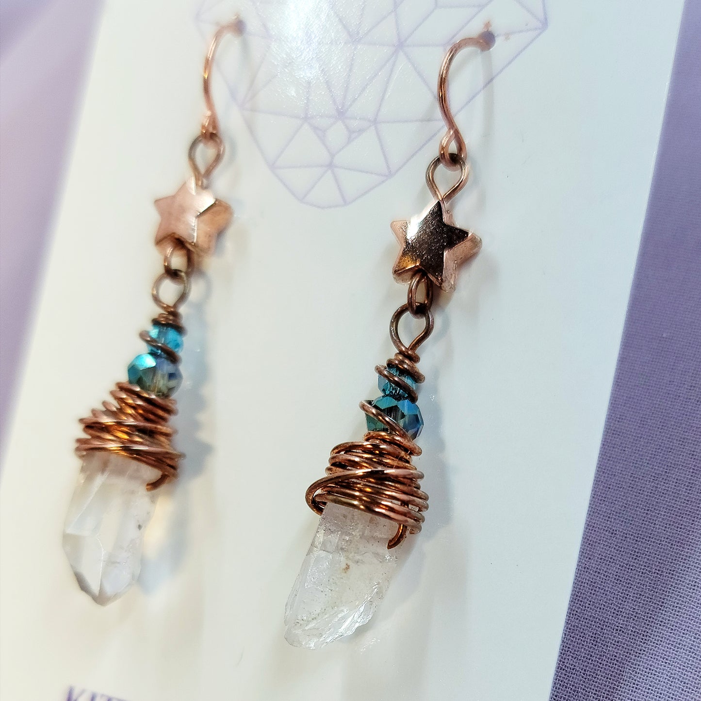 Celestial Witchy Quartz Star Earrings, Copper Crystal Dainty Ethereal Fairy Space Witch Earrings